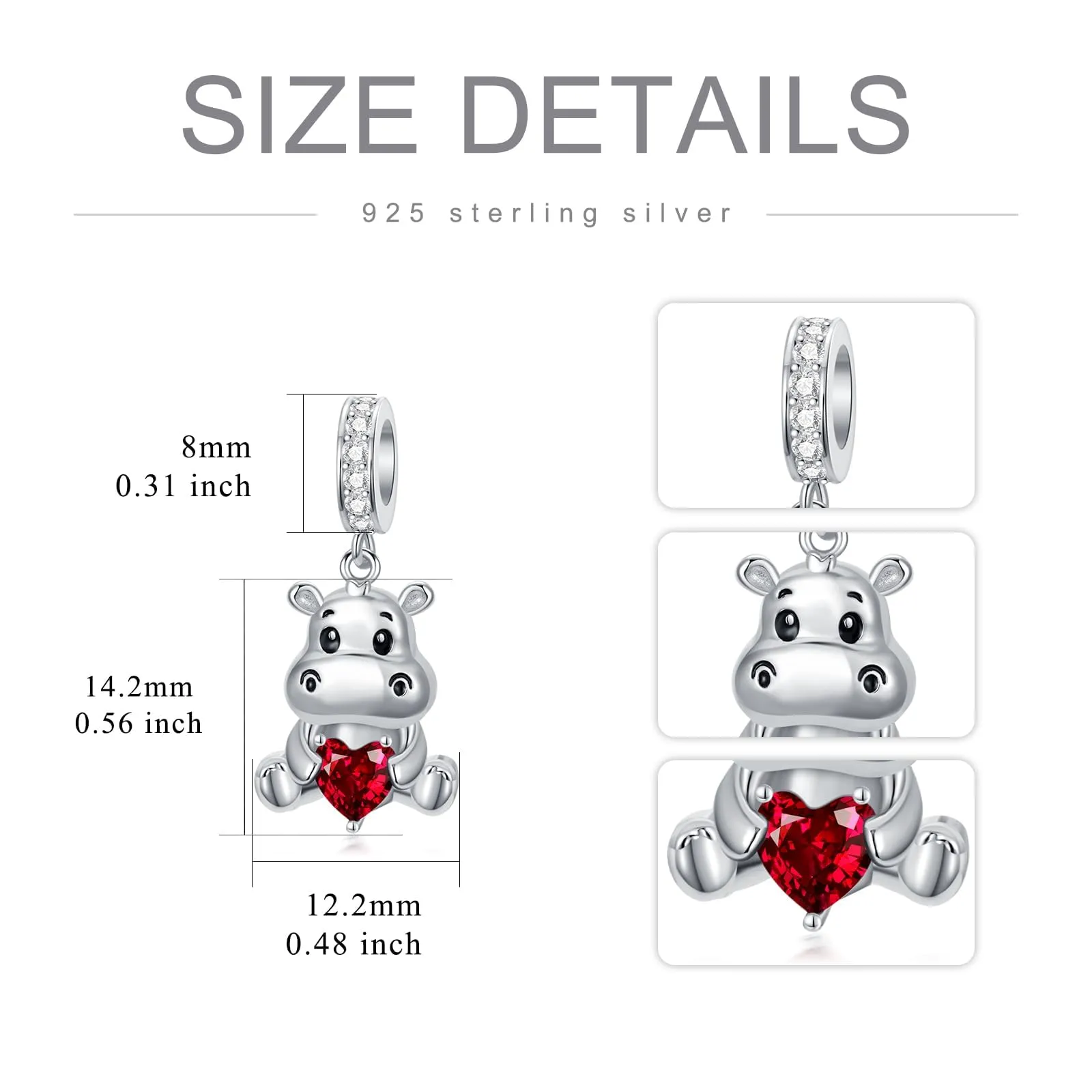 ROMANTICWORK Birthstone Hippo Charm, 925 Sterling Silver, Size B - immagine 4