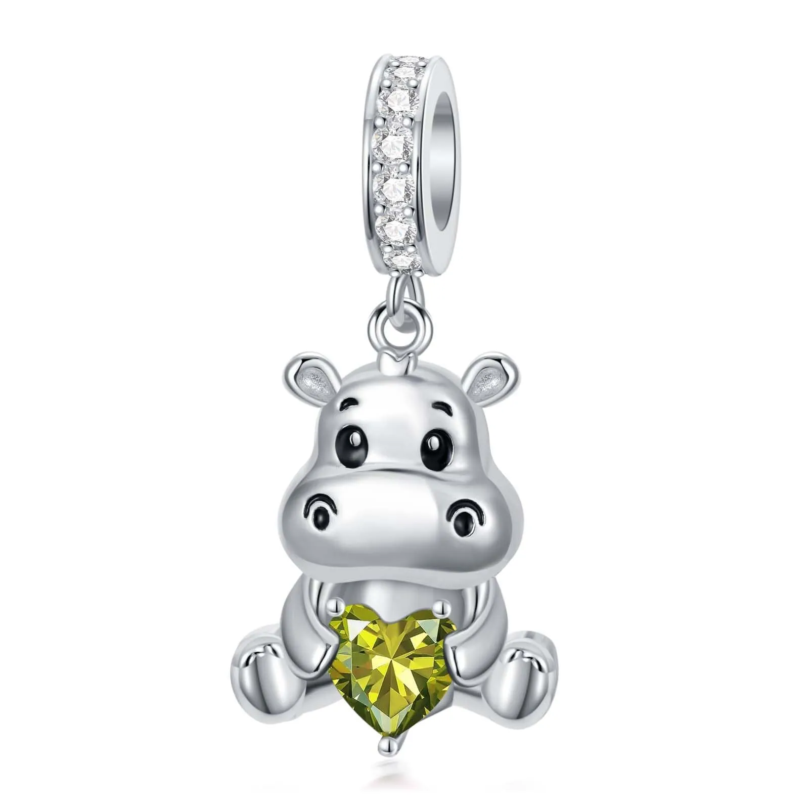 ROMANTICWORK Birthstone Hippo Charm in 925 Sterling Silver for Bracelets, Women's Jewelry, B - immagine 1