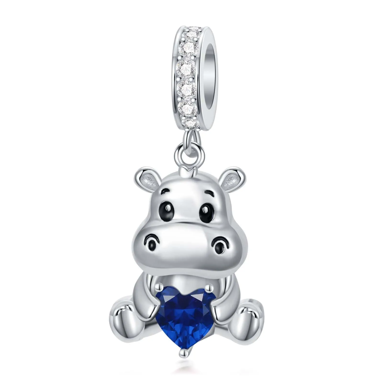 ROMANTICWORK Ciondolo a forma di ippopotamo in argento Sterling 925 con zaffiro, per braccialetti, B - immagine 1