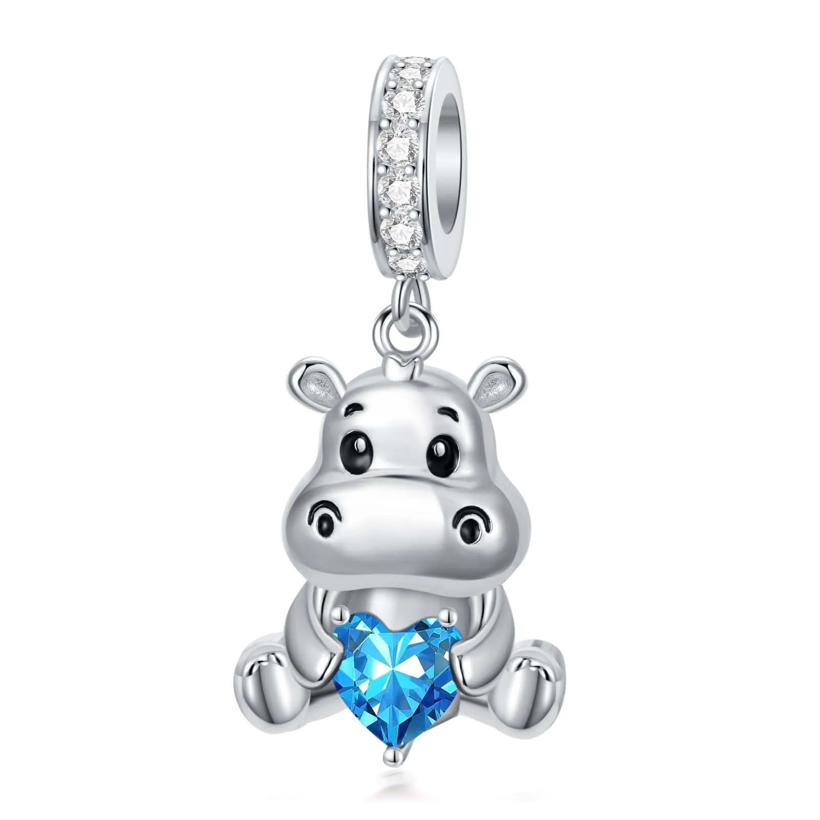ROMANTICWORK Ciondolo Ippopotamo in Argento Sterling 925 con Pietra Portafortuna per Braccialetti - immagine 1