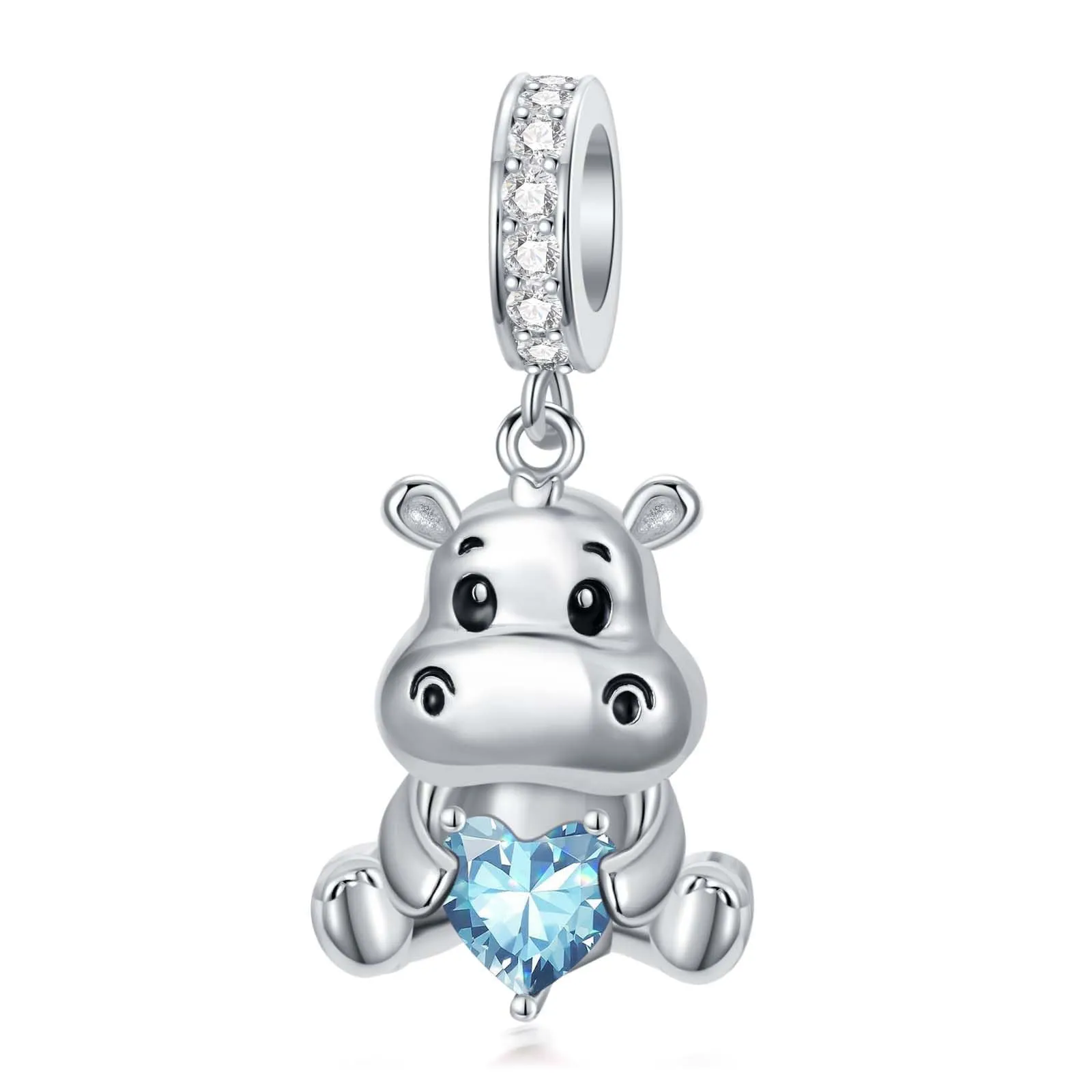 ROMANTICWORK Ciondolo Ippopotamo in Argento Sterling 925 con Pietra Portafortuna di Giugno - immagine 1