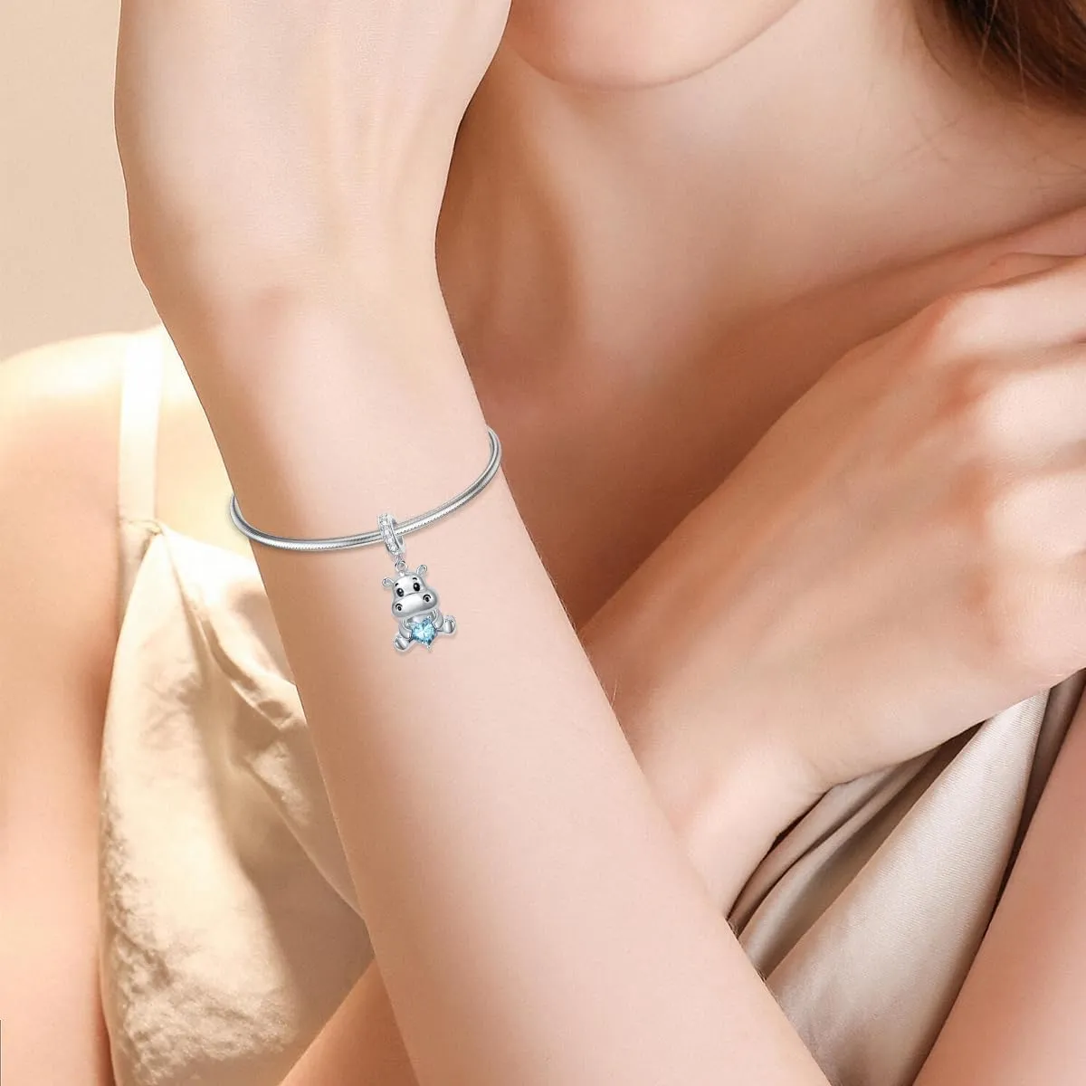 ROMANTICWORK Ciondolo Ippopotamo in Argento Sterling 925 con Pietra Portafortuna di Giugno - immagine 2