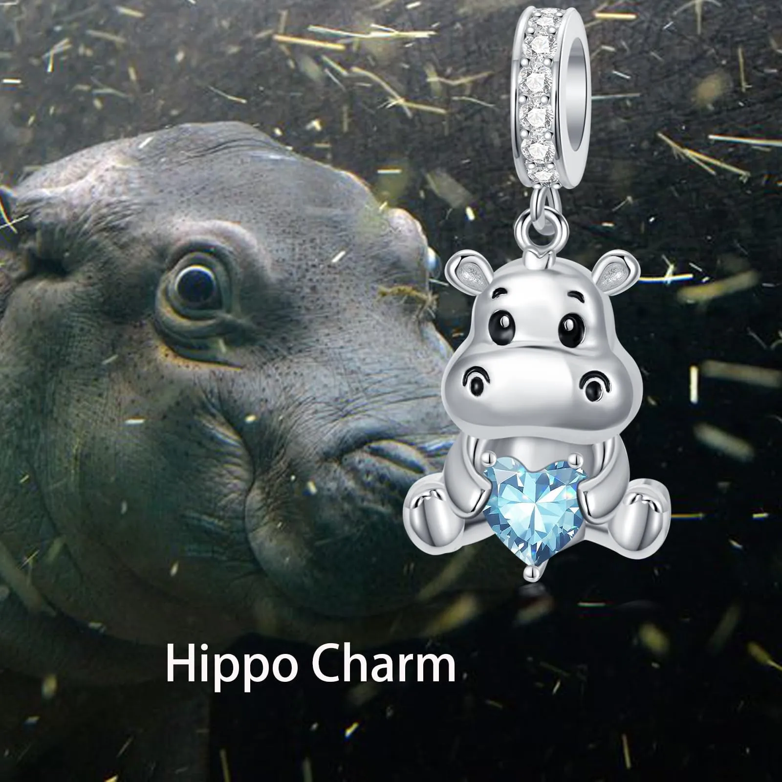 ROMANTICWORK Ciondolo Ippopotamo in Argento Sterling 925 con Pietra Portafortuna di Giugno - immagine 3