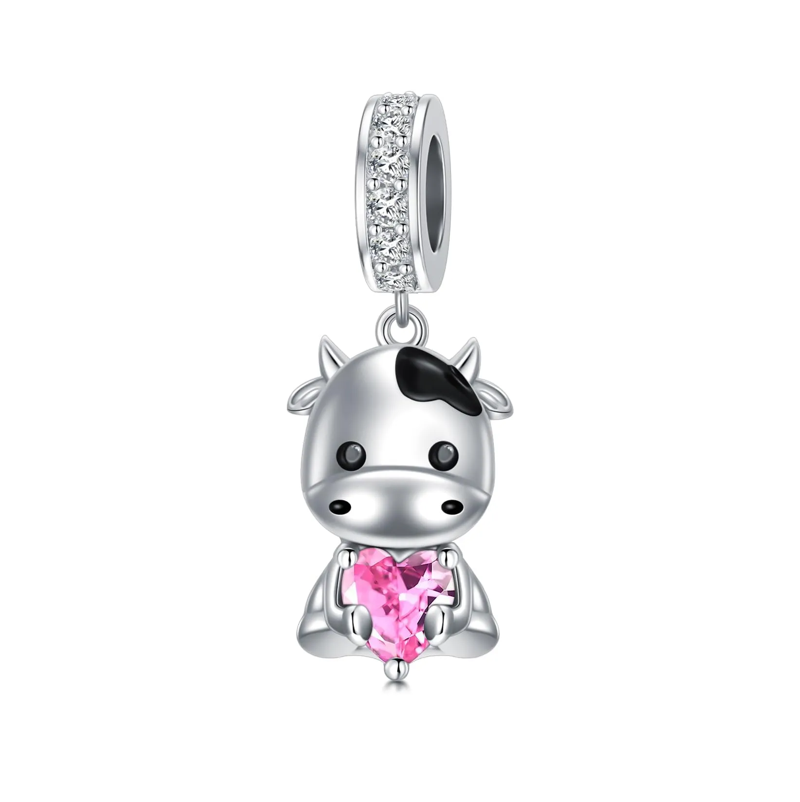 ROMANTICWORK Ciondolo a forma di mucca in argento Sterling 925 con pietra portafortuna, 9,7 x 14,5 mm - immagine 1