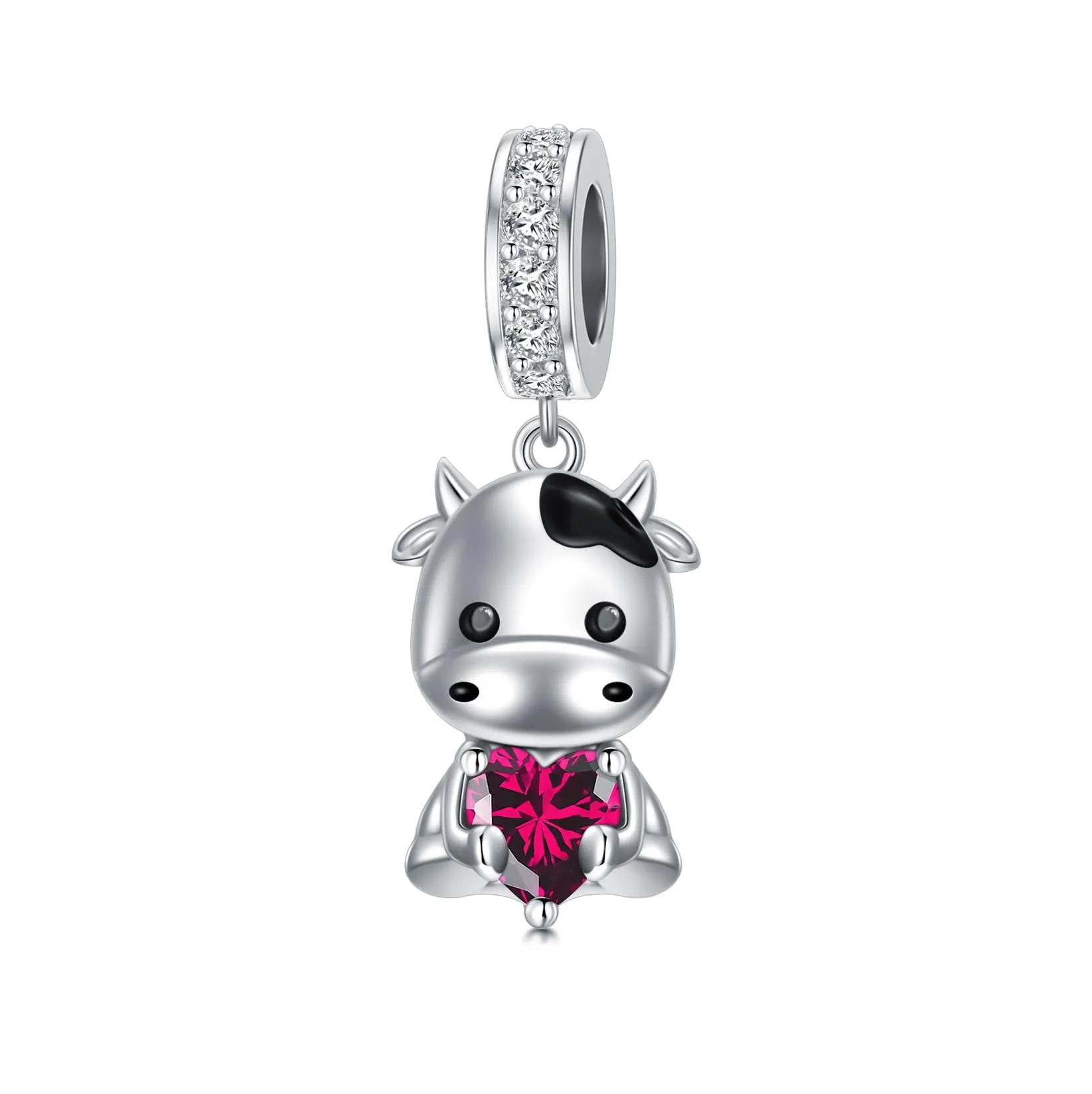 ROMANTICWORK Ciondolo a forma di mucca in argento Sterling 925 con pietra portafortuna, 9,7 x 14,5 mm - immagine 1
