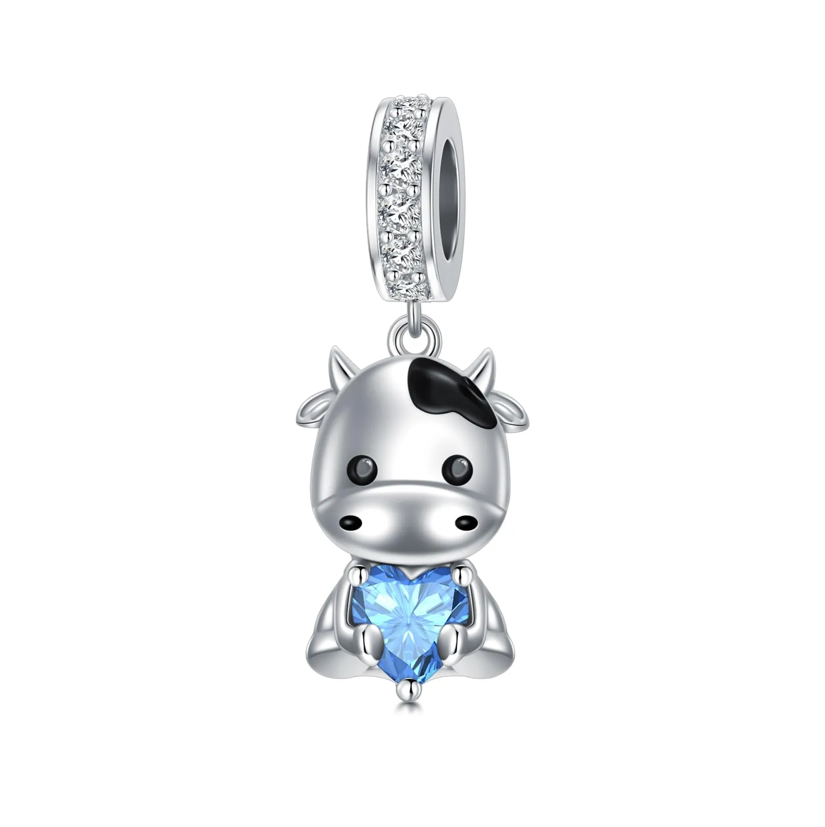 ROMANTICWORK Ciondolo a forma di mucca in argento Sterling 925 con pietra portafortuna, 9,7 x 14,5 mm - immagine 1