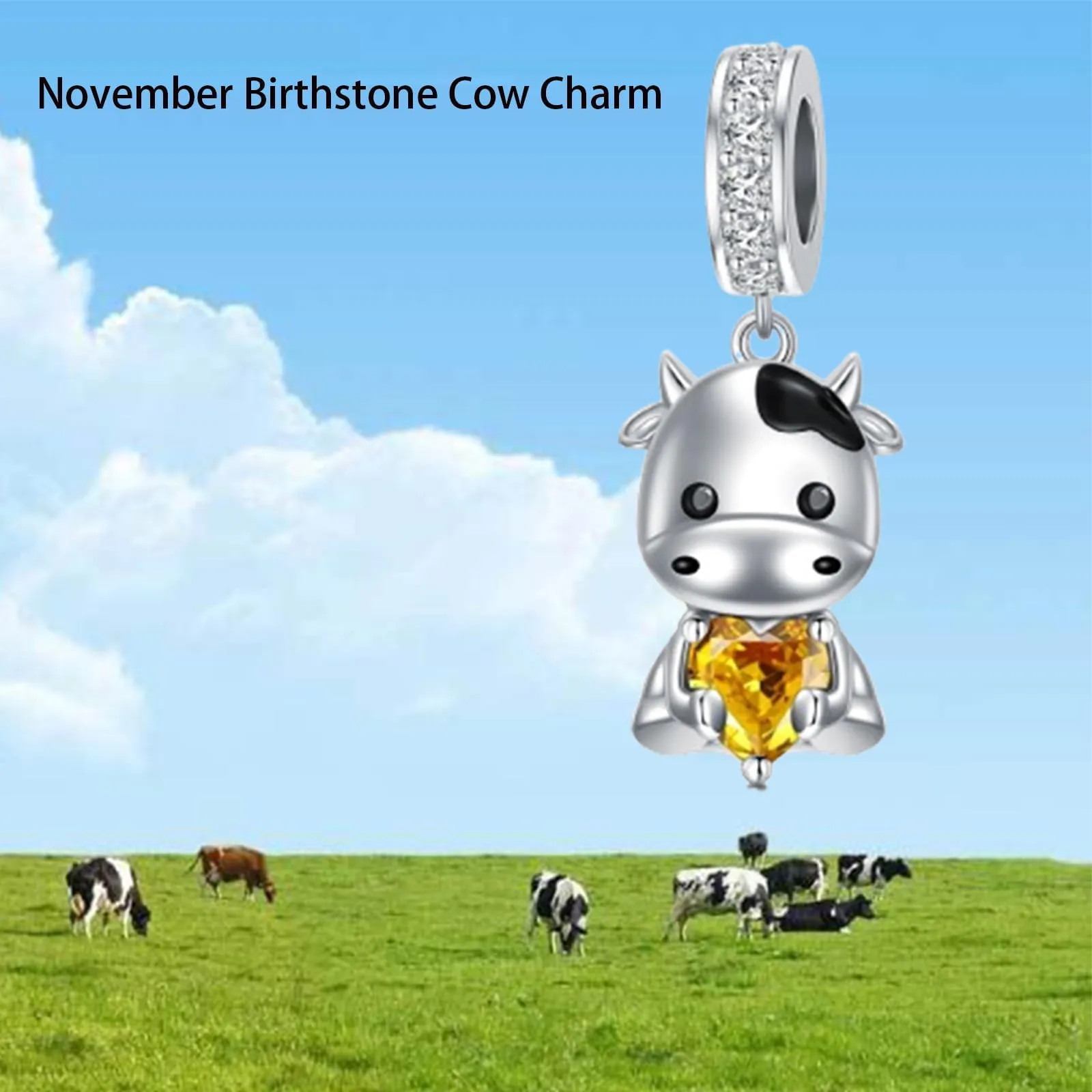 ROMANTICWORK Ciondolo a forma di mucca in argento Sterling 925 con pietra portafortuna - immagine 3