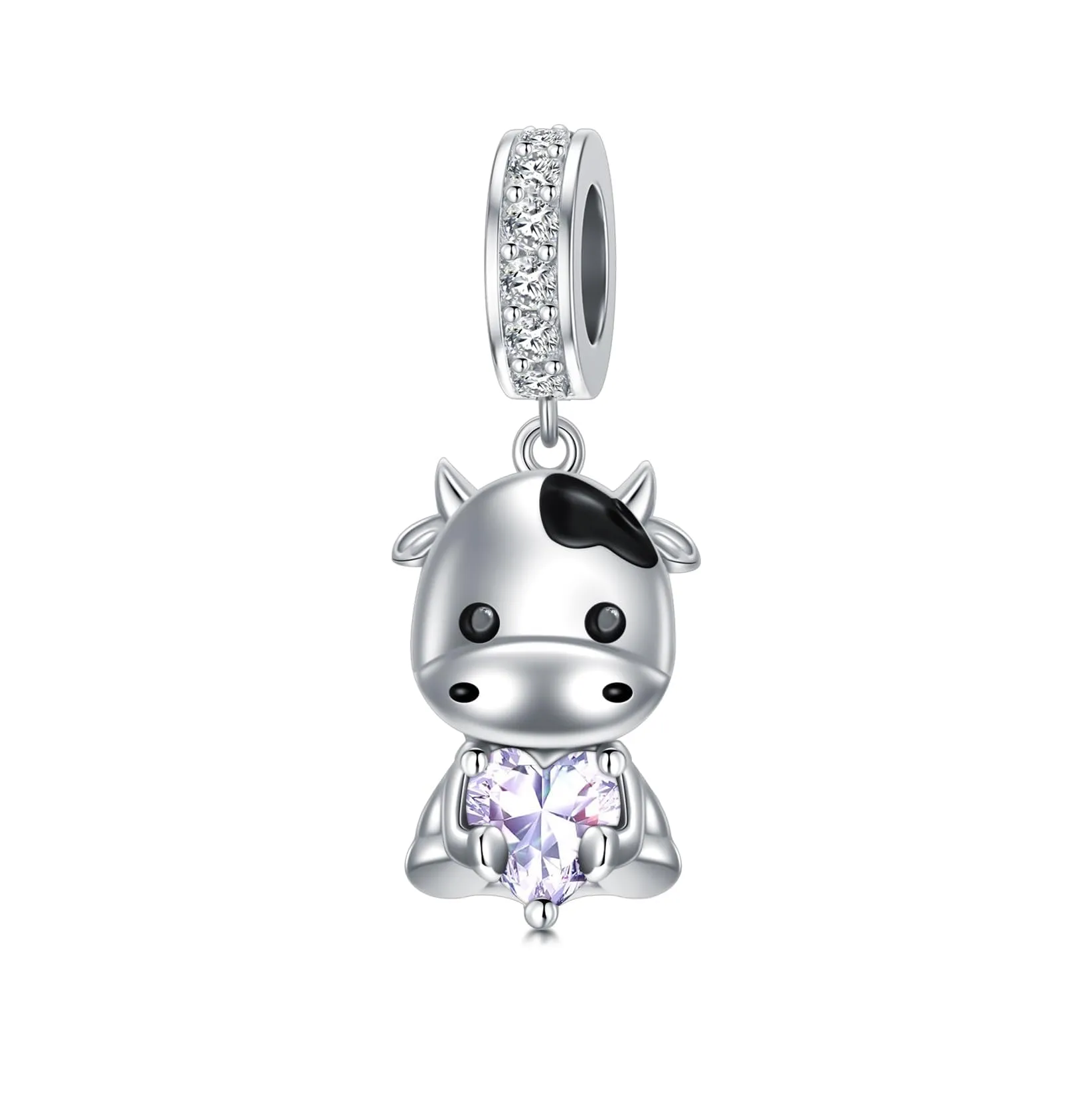 ROMANTICWORK Ciondolo a forma di mucca in argento Sterling 925 con pietra portafortuna, 9,7 x 14,5 mm - immagine 1