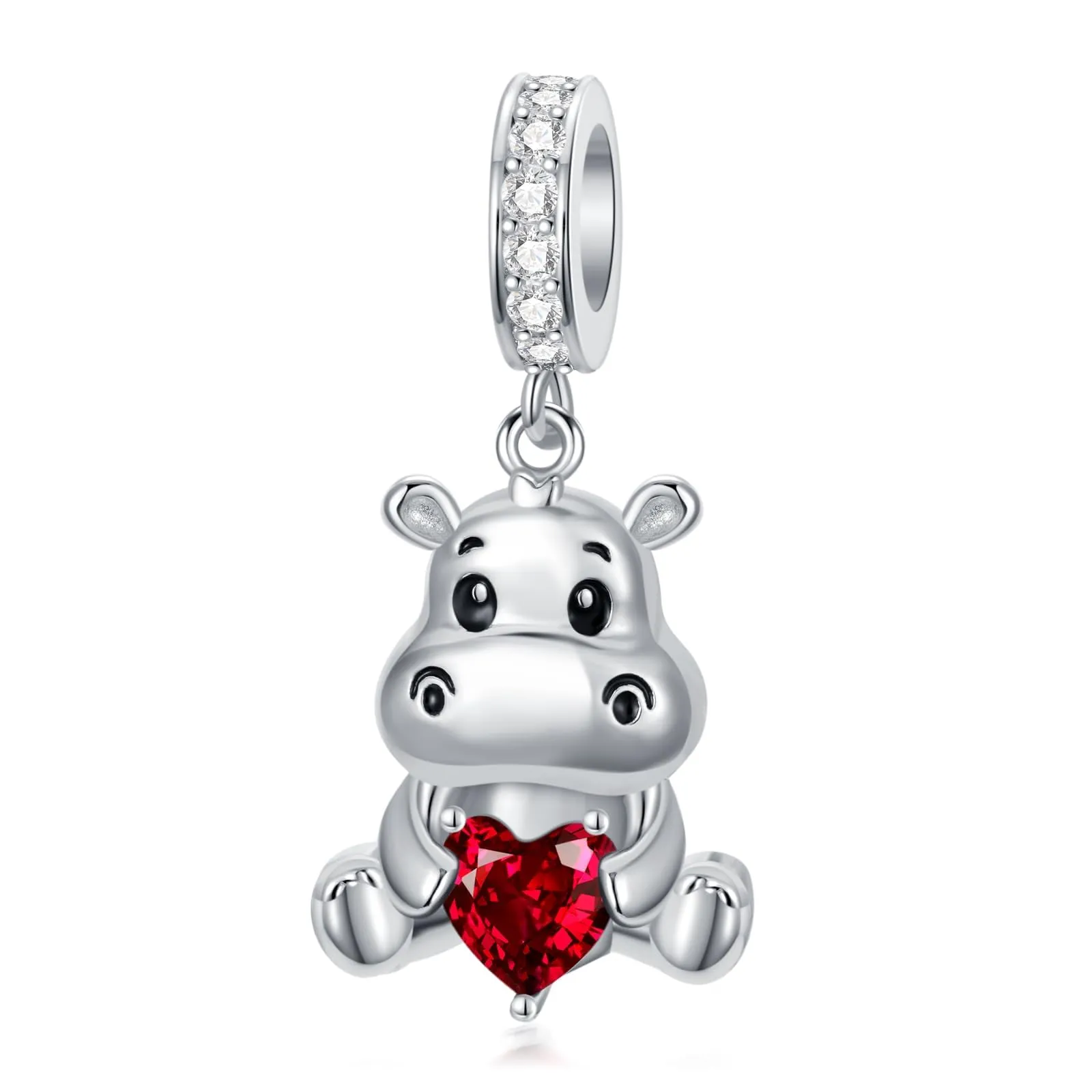 ROMANTICWORK Ciondolo Ippopotamo in Argento Sterling 925 con Pietra Portafortuna di Giugno - immagine 1