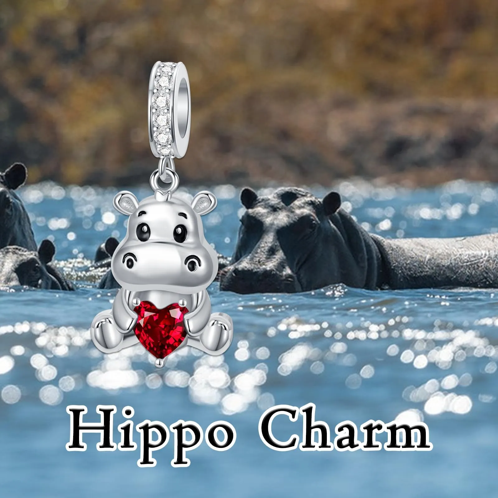 ROMANTICWORK Ciondolo Ippopotamo in Argento Sterling 925 con Pietra Portafortuna di Giugno - immagine 3