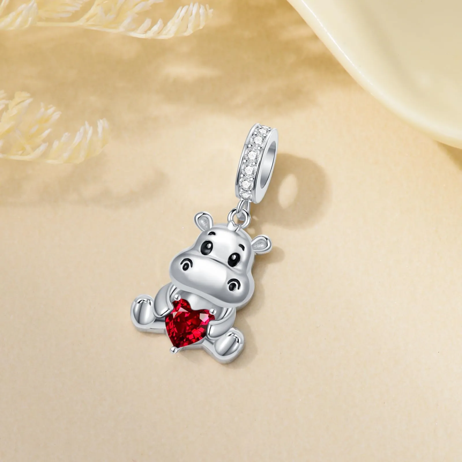 ROMANTICWORK Ciondolo Ippopotamo in Argento Sterling 925 con Pietra Portafortuna di Giugno - immagine 5