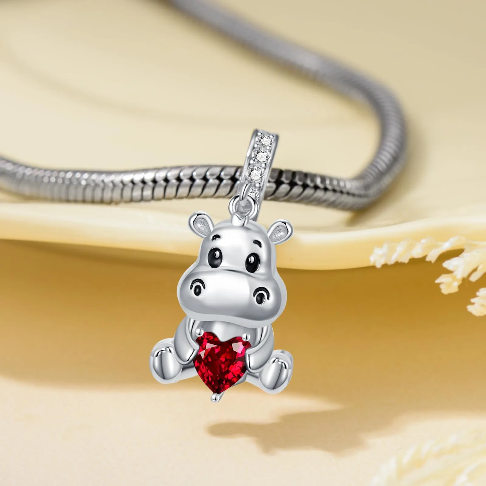 ROMANTICWORK Ciondolo Ippopotamo in Argento Sterling 925 con Pietra Portafortuna di Giugno - immagine 6