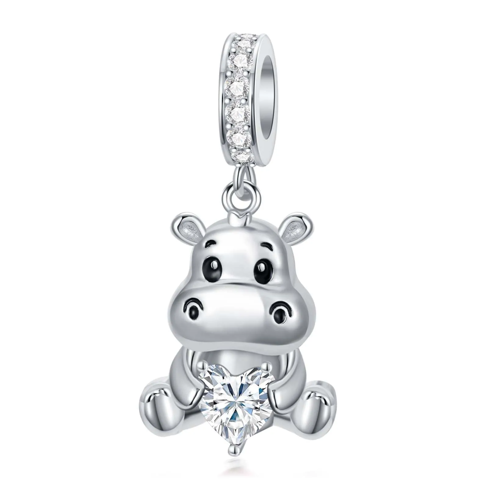 ROMANTICWORK Ciondolo Ippopotamo in Argento Sterling 925 con Pietra Portafortuna per Braccialetti - immagine 1