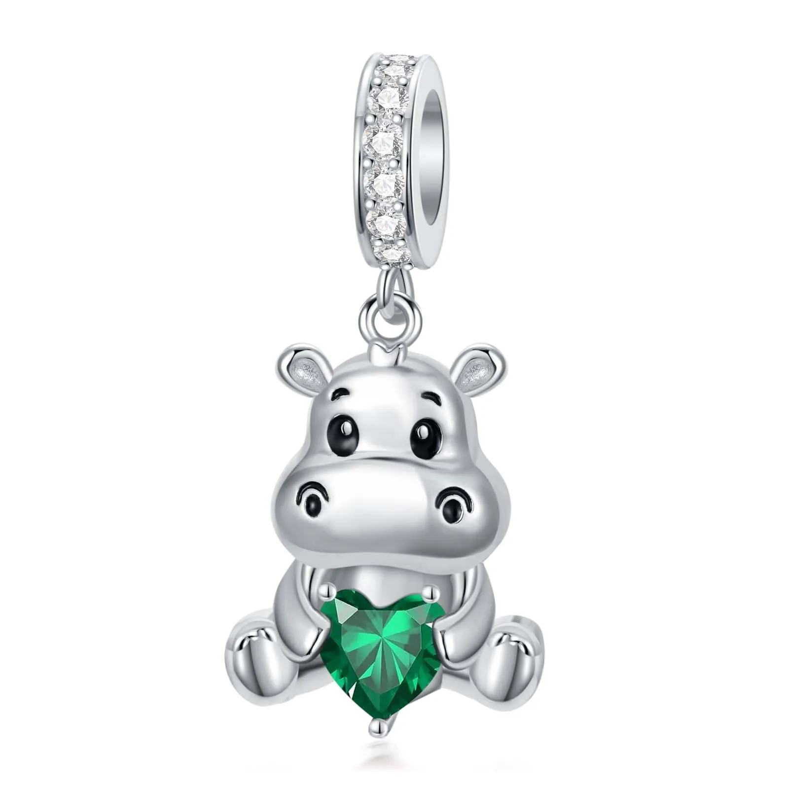 ROMANTICWORK Ciondolo Ippopotamo in Argento Sterling 925 con Pietra Portafortuna per Braccialetti - immagine 1