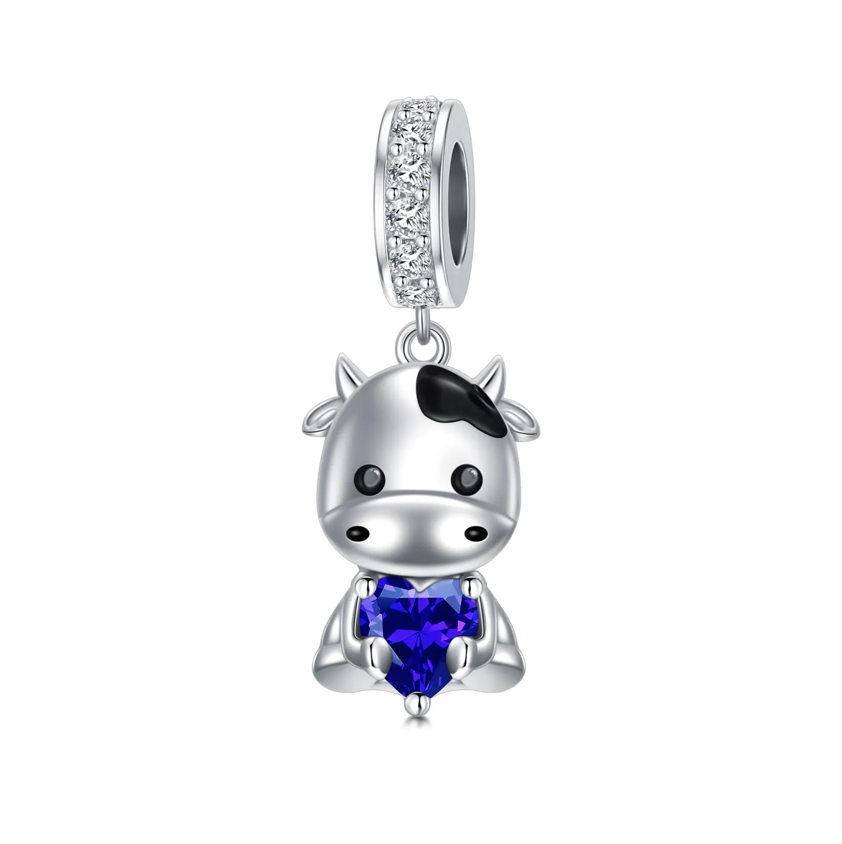 ROMANTICWORK Ciondolo a forma di mucca in argento Sterling 925 con pietra portafortuna, 9,7 x 14,5 mm - immagine 1
