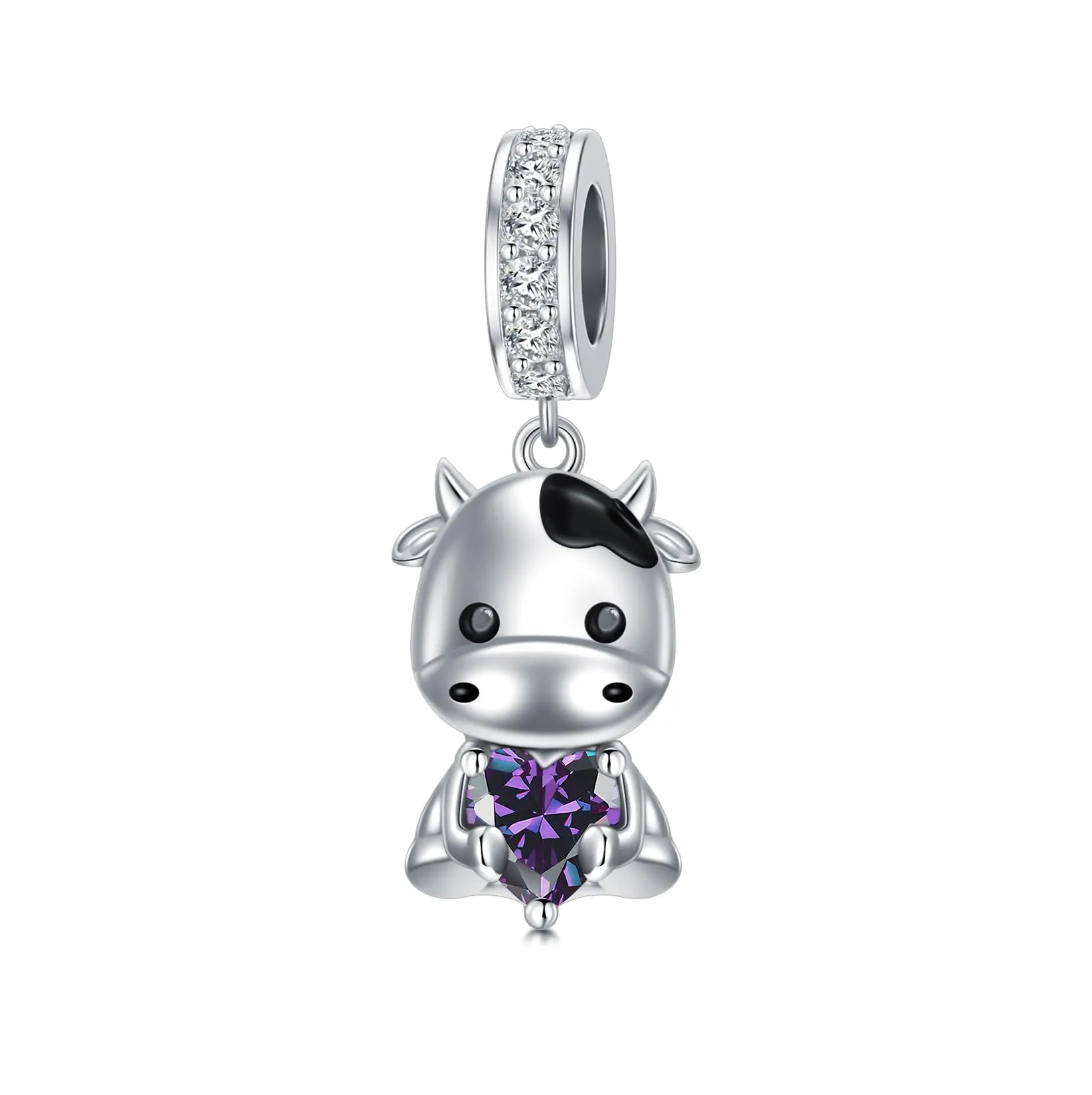 ROMANTICWORK Ciondolo a forma di mucca in argento Sterling 925 con pietra portafortuna, 9.7 x 14.5 mm - immagine 1