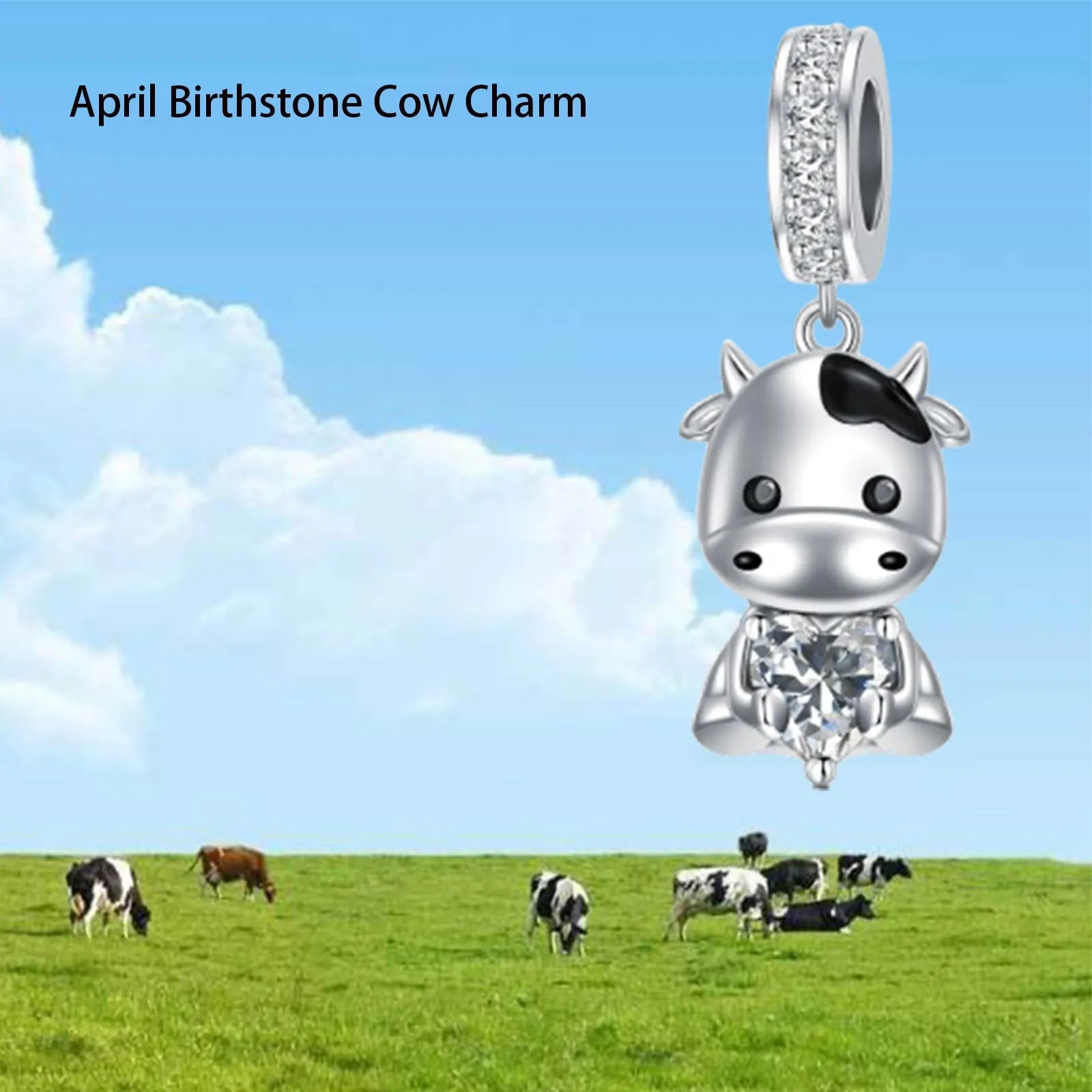 ROMANTICWORK Ciondolo a forma di mucca in argento Sterling 925 con zirconia bianca - immagine 3