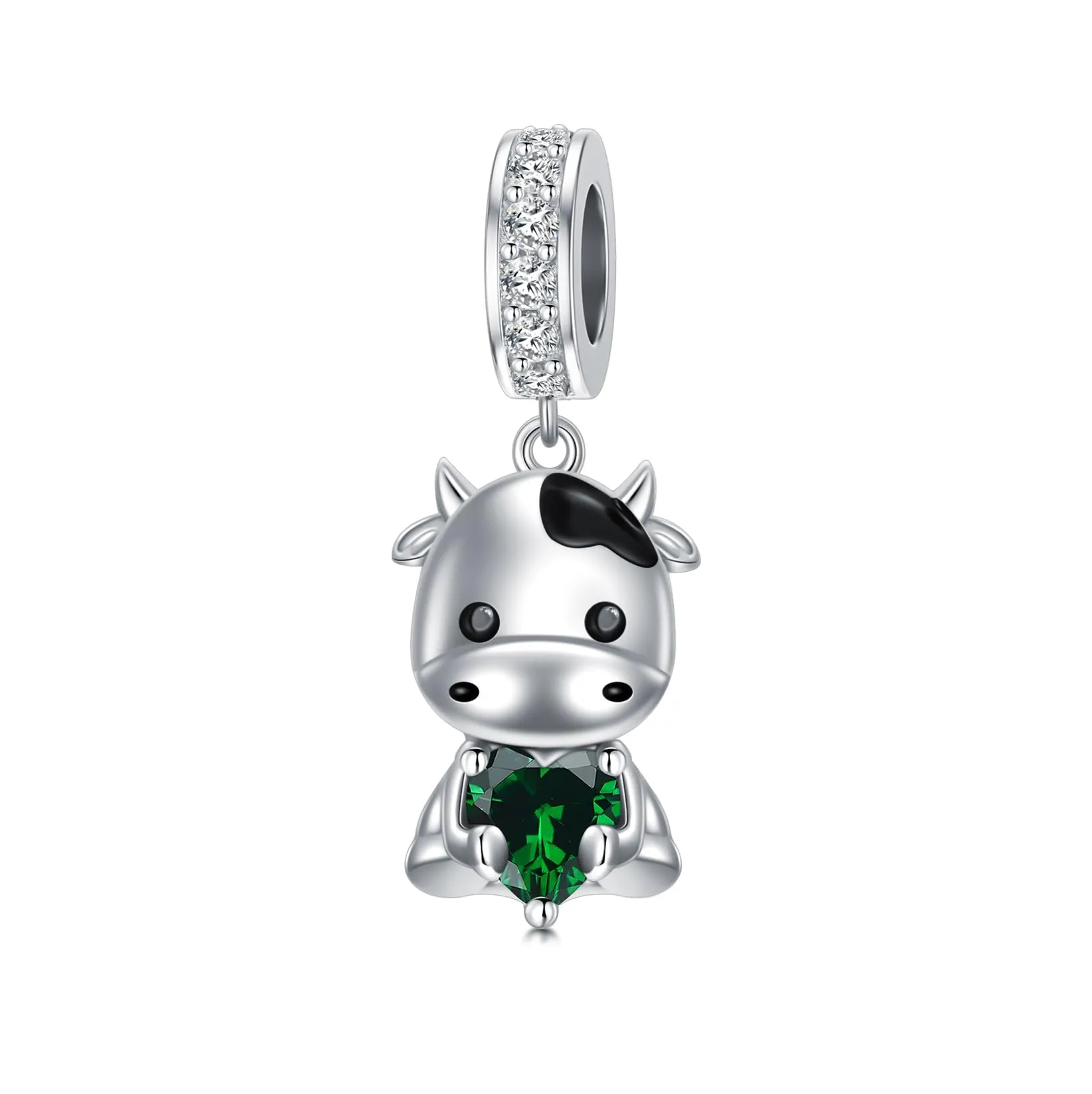 ROMANTICWORK Ciondolo a forma di mucca in argento Sterling 925 con pietra portafortuna, 9,7 x 14,5 mm - immagine 1