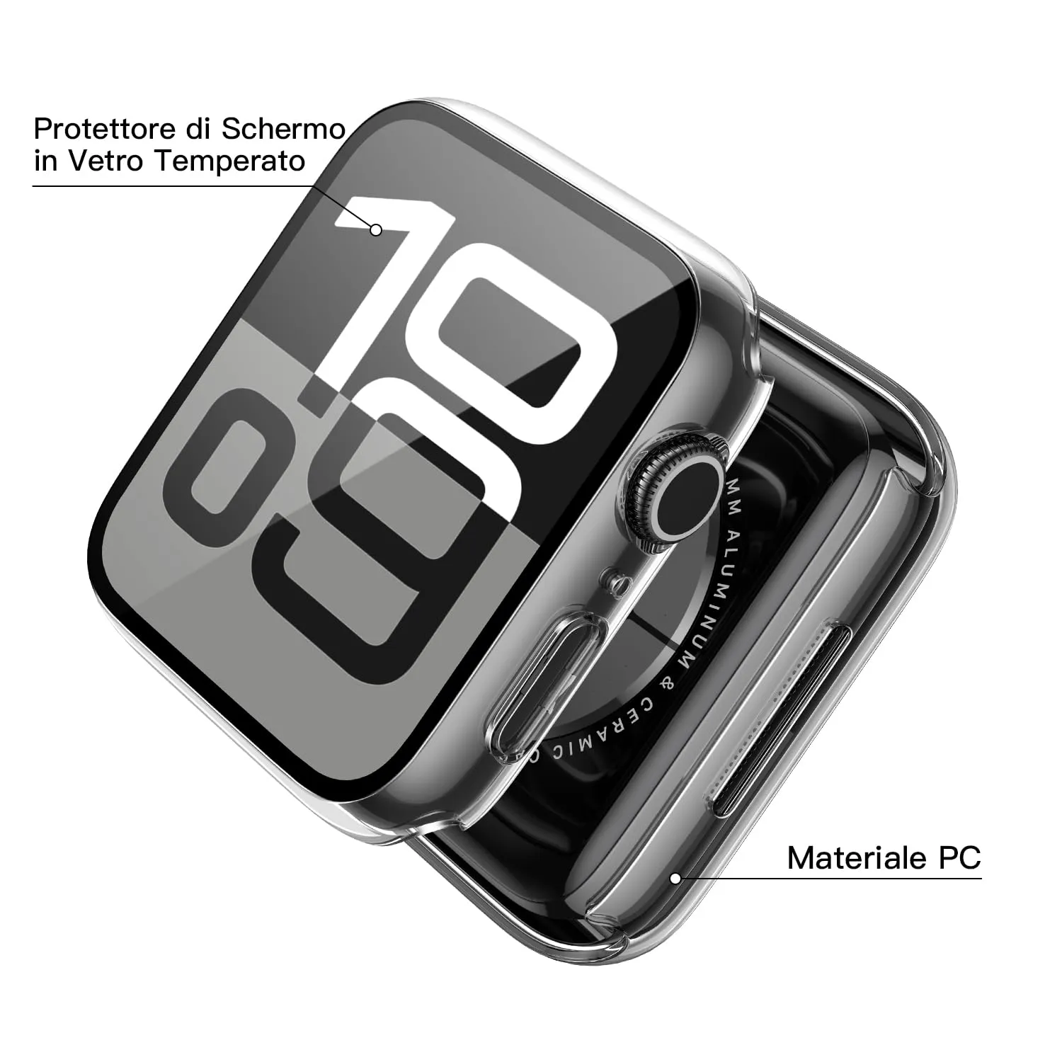 Misxi Cover Protezione con Vetro Temperato per Apple Watch Serie 11/10 46mm, Trasparente (2 Pezzi) - immagine 3