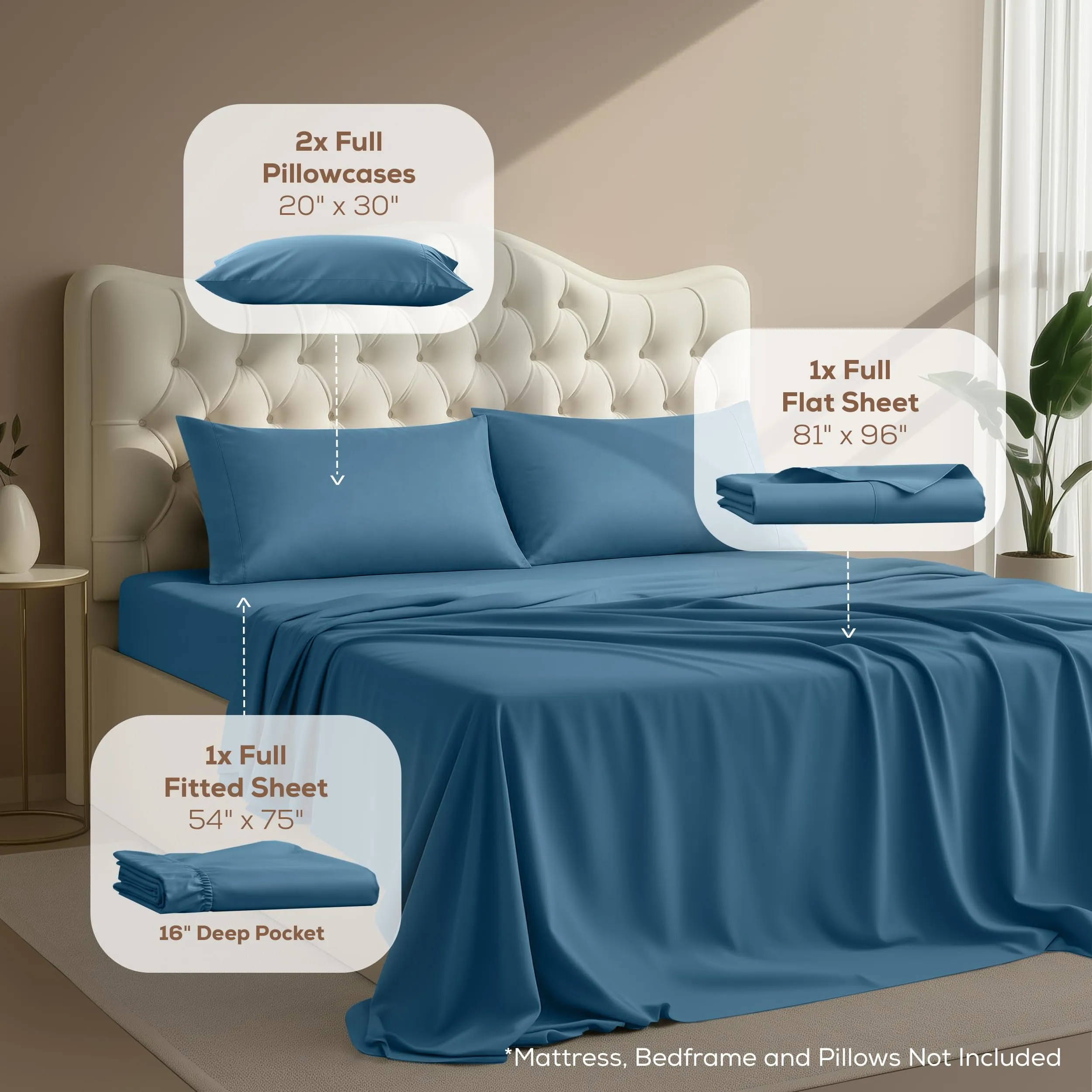 Utopia Bedding Set di Lenzuola in Microfibra Spazzolata, 4 Pezzi, Matrimoniale, Blu Crepuscolo - immagine 2