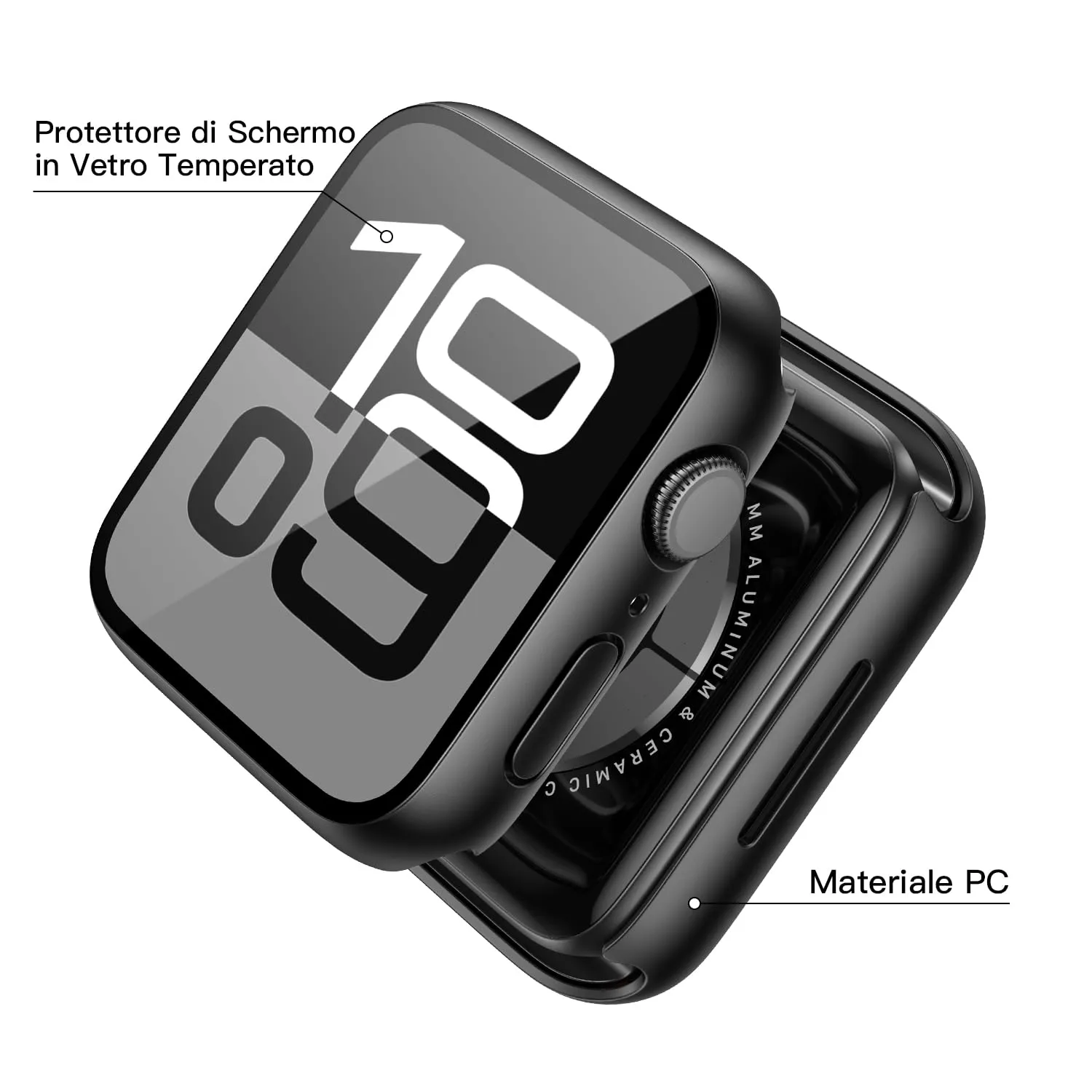 Misxi Cover Protezione con Vetro Temperato per Apple Watch Serie 11/10 42mm, Nero Opaco (2 Pezzi) - immagine 3