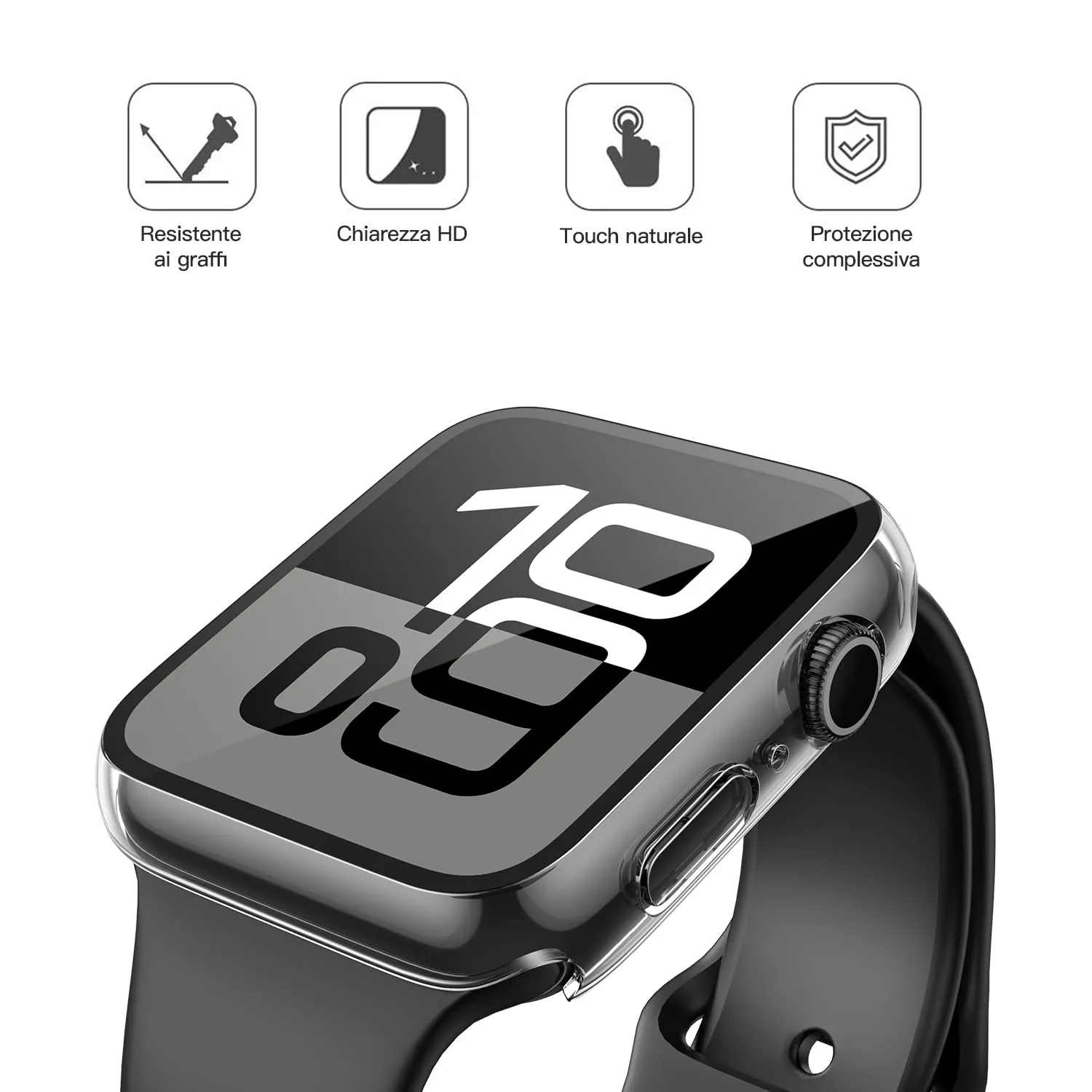 Misxi Cover Protezione con Vetro Temperato per Apple Watch Serie 11/10 42mm, Trasparente (2 Pezzi) - immagine 2