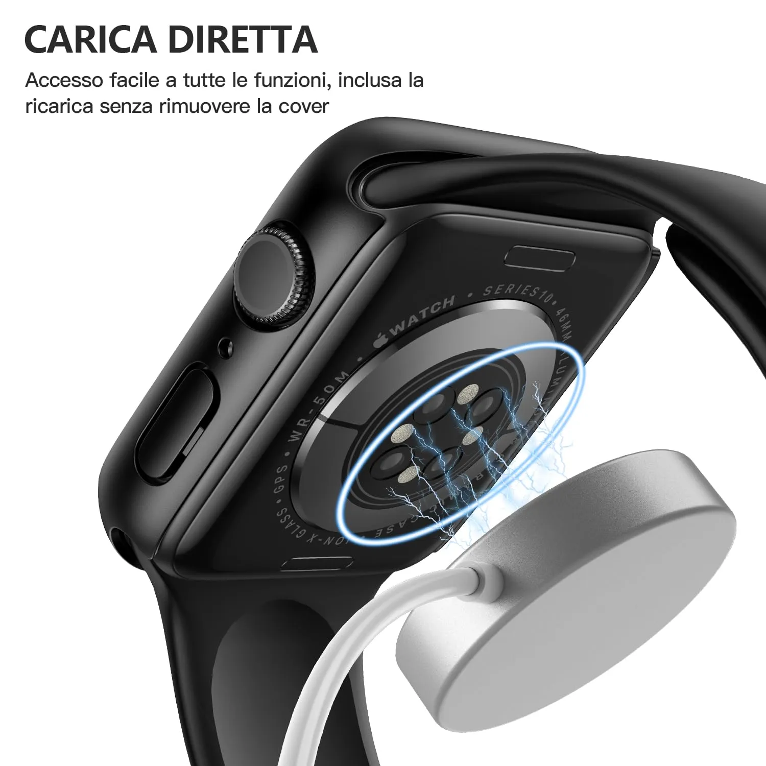 Misxi Cover Protezione con Vetro Temperato per Apple Watch Serie 11/10 46mm, Nero Opaco (2 Pezzi) - immagine 5