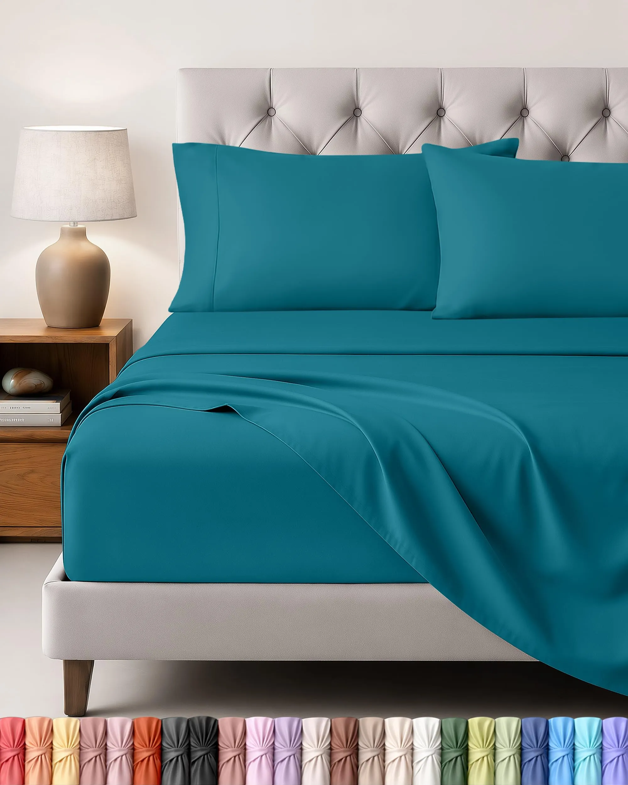 Utopia Bedding Set Lenzuola Letto 4 Pezzi, 135x190cm, Blu Denim - immagine 1