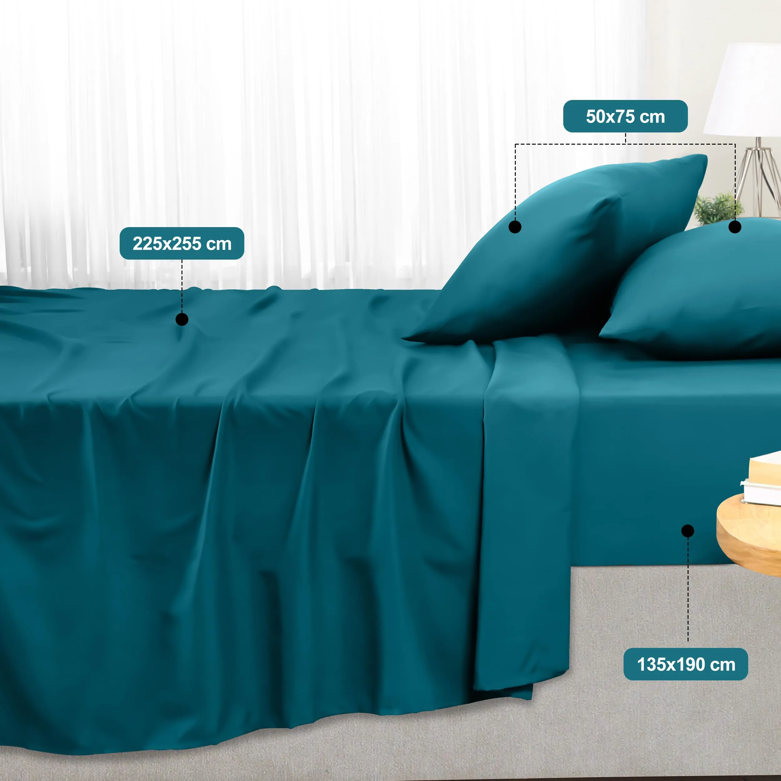 Utopia Bedding Set Lenzuola Letto 4 Pezzi, 135x190cm, Blu Denim - immagine 2