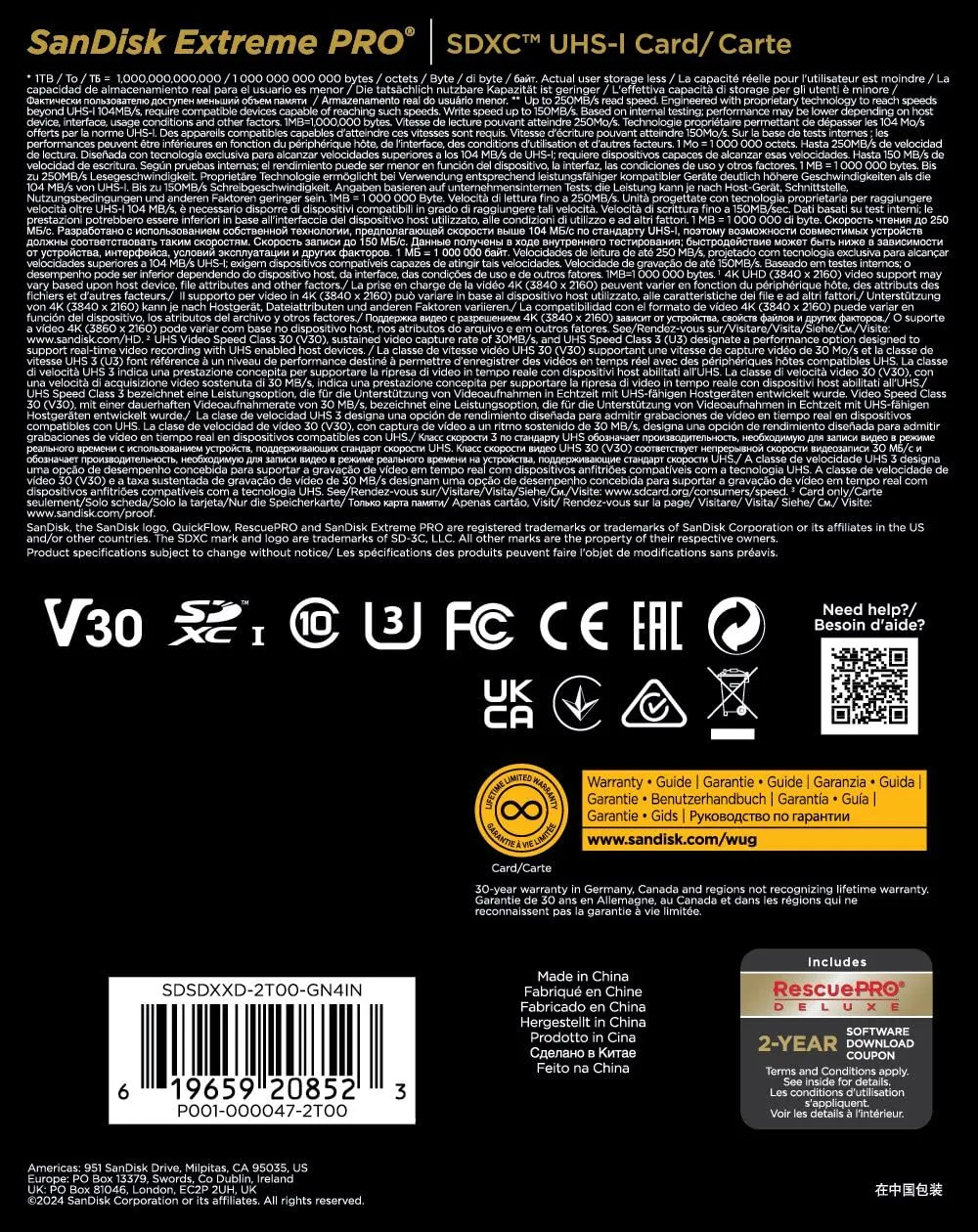 SanDisk Extreme PRO 2TB SDXC UHS-I Card V30 U3 Class 10 - immagine 6