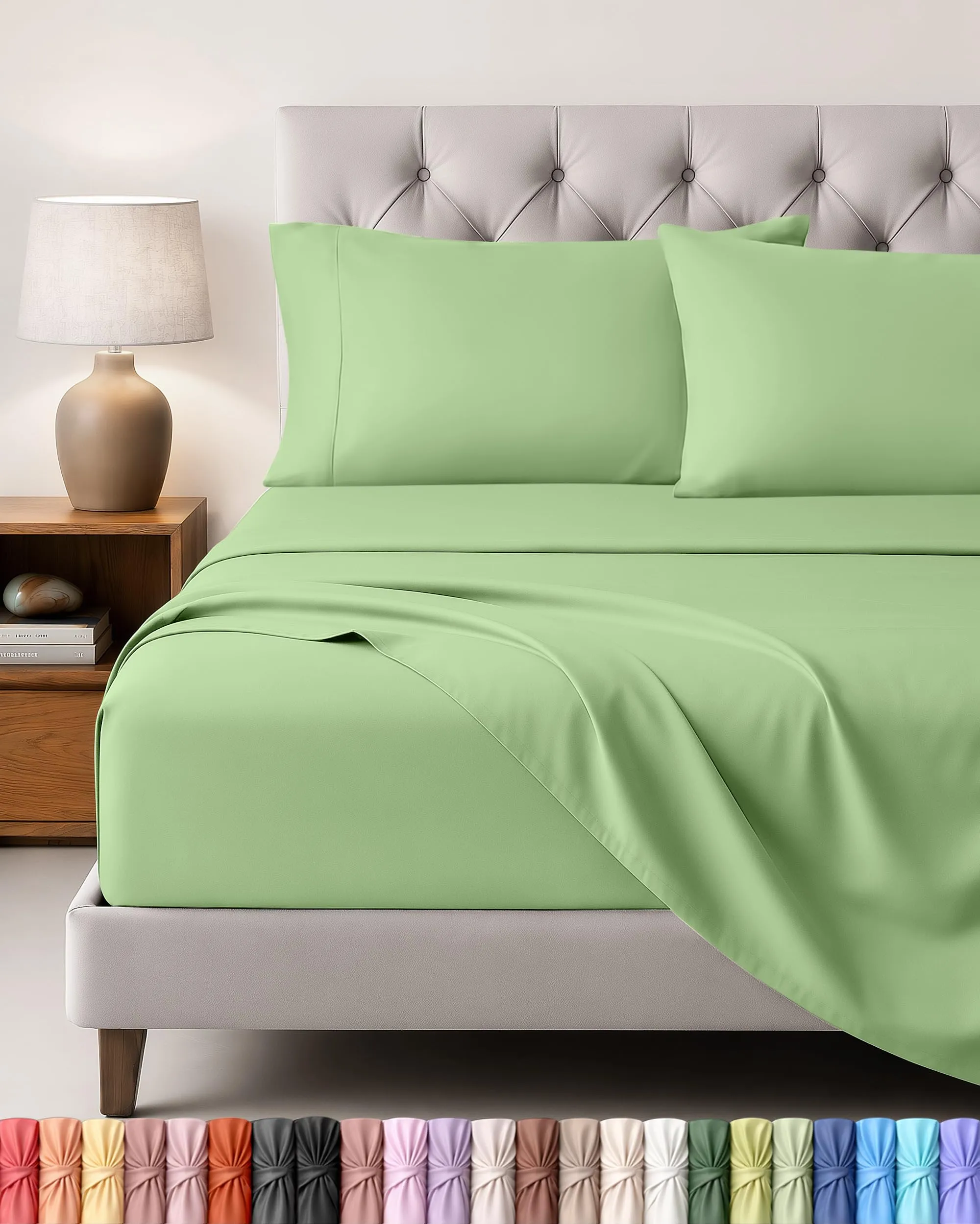 Utopia Bedding Set Lenzuola Letto 4 Pezzi, 180x200cm, Verde Salvia - immagine 1