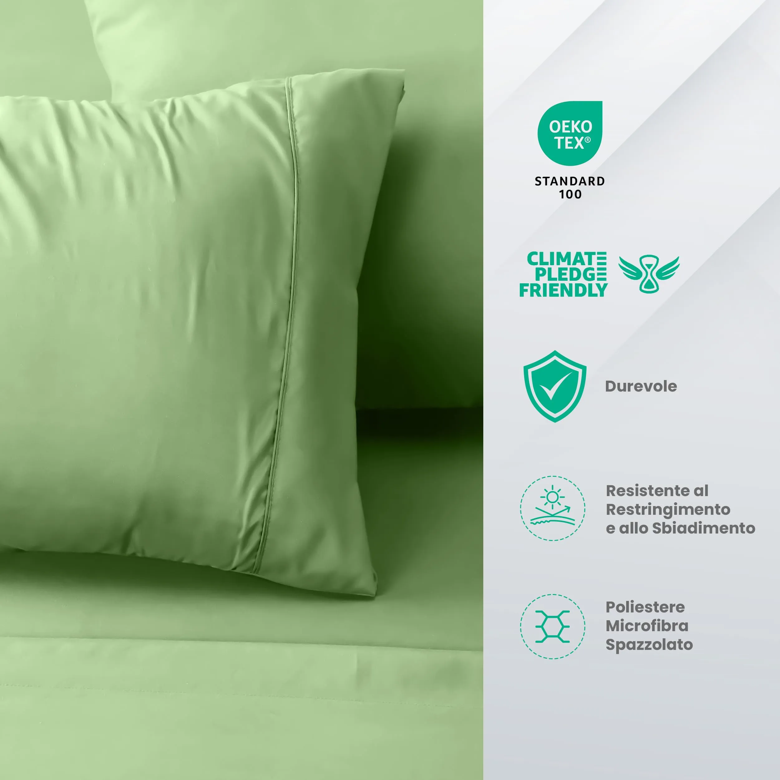 Utopia Bedding Set Lenzuola Letto 4 Pezzi, 180x200cm, Verde Salvia - immagine 4