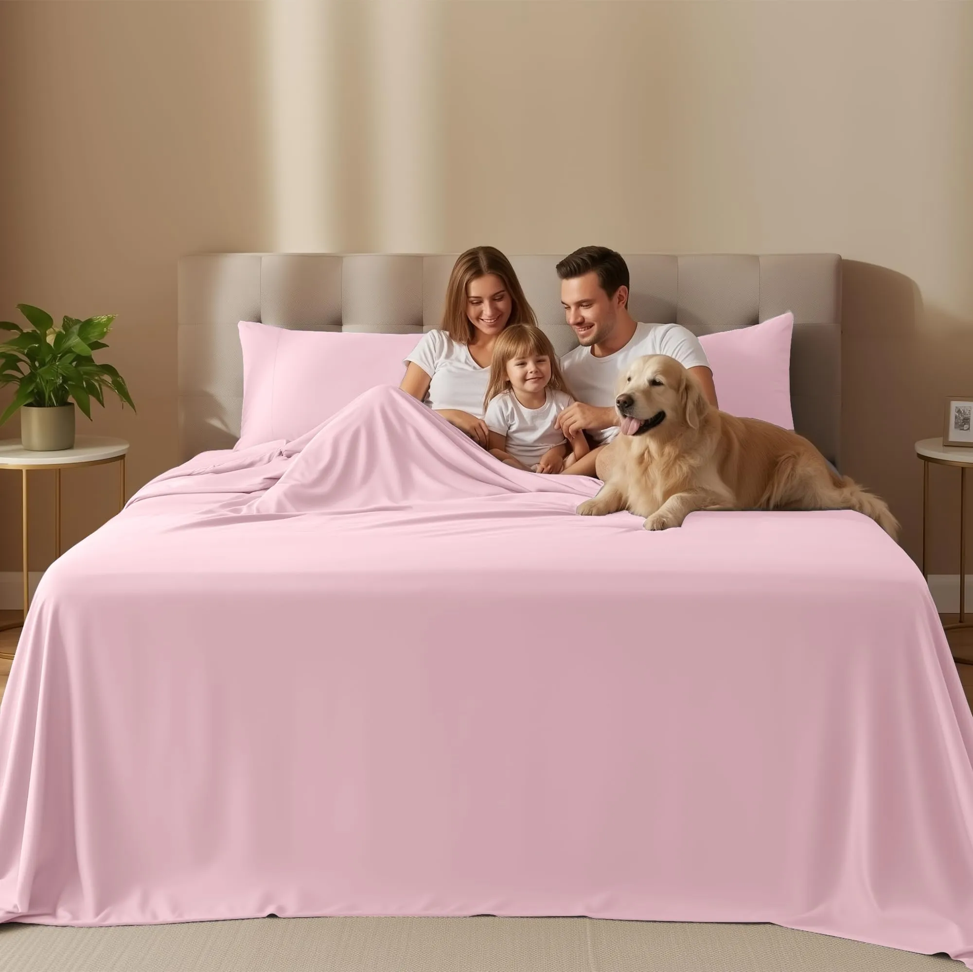 Utopia Bedding Set di lenzuola in microfibra, 4 pezzi, King Size, Rosa - immagine 2