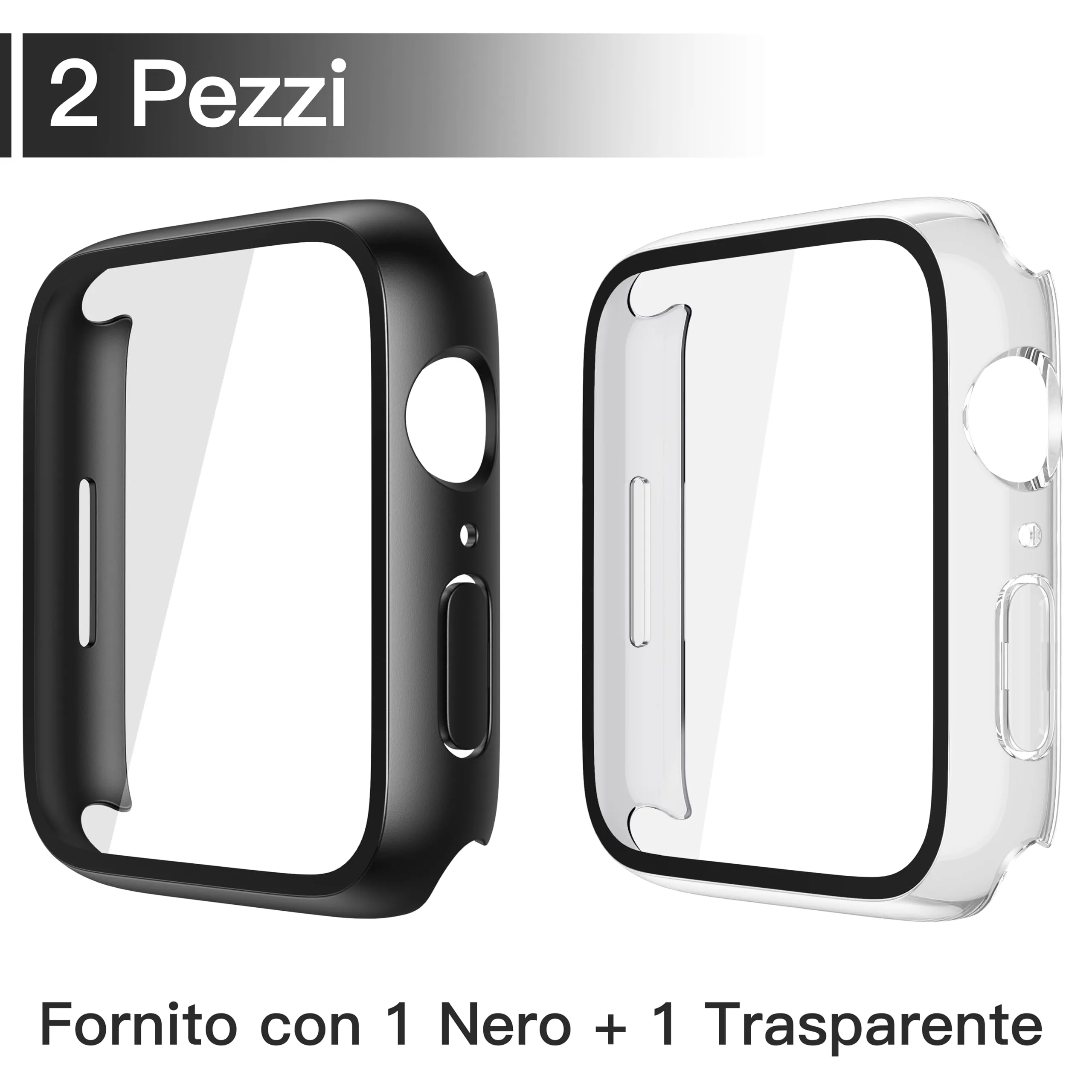 Misxi Cover Protezione con Vetro Temperato per Apple Watch Serie 11/10 46mm, 1 Nero + 1 Trasparente - immagine 2