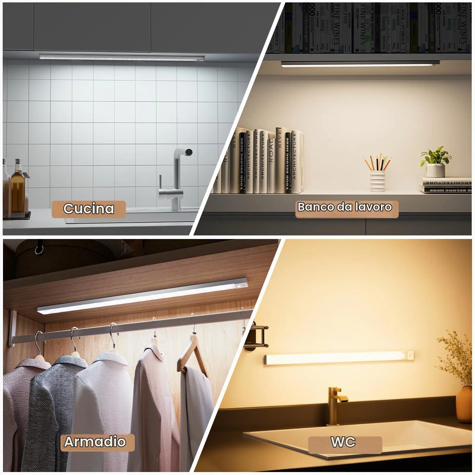 OUILA Luce Armadio LED con Sensore, 60cm x 2 Pezzi, 3 Temperature di Colore, Ricaricabile USB, GLS-C007 - immagine 7