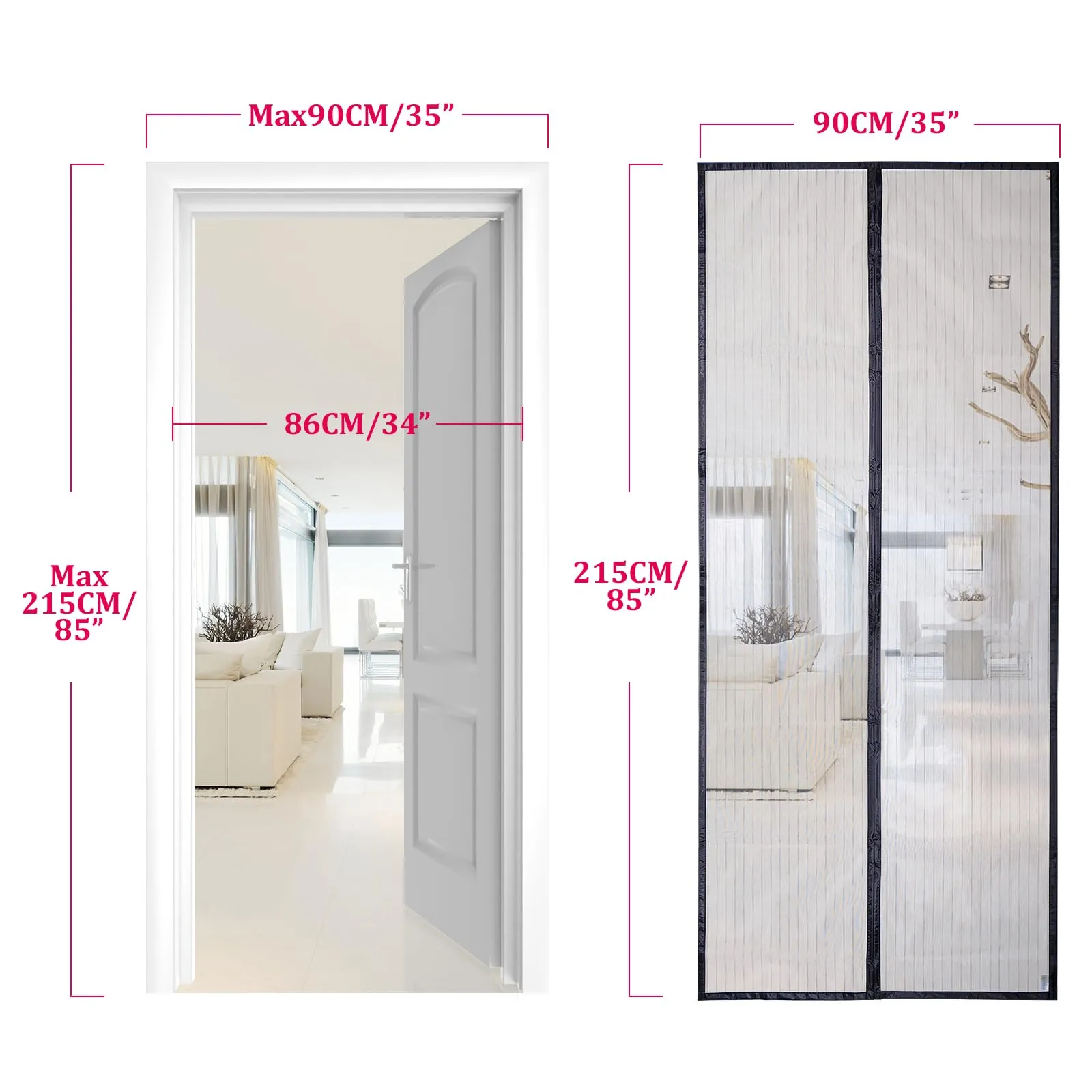 Apalus Zanzariera Magnetica per Porte, 90x215 cm, Nero - immagine 4