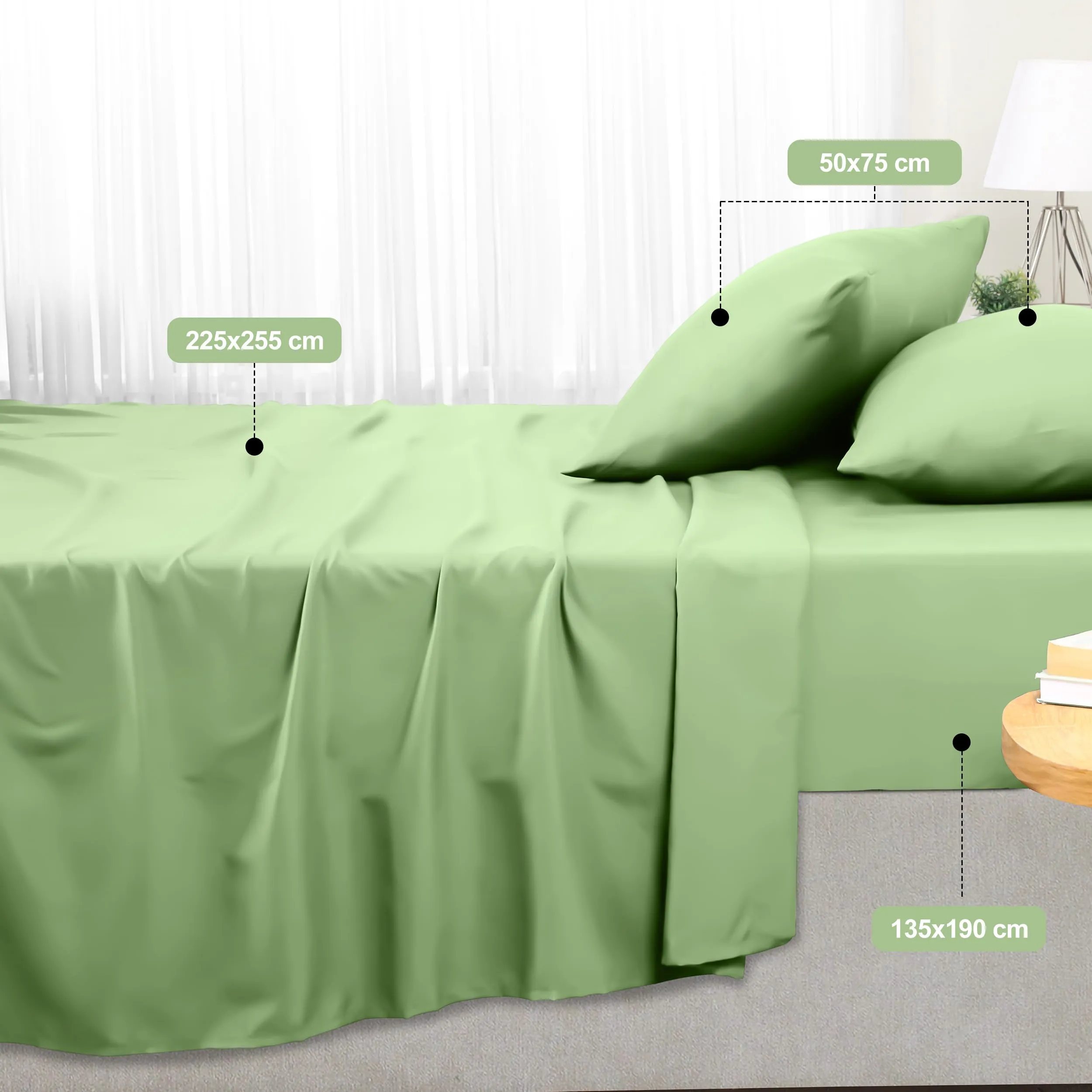 Utopia Bedding Set Lenzuola Letto 4 Pezzi, 135x190cm, Verde Salvia - immagine 2