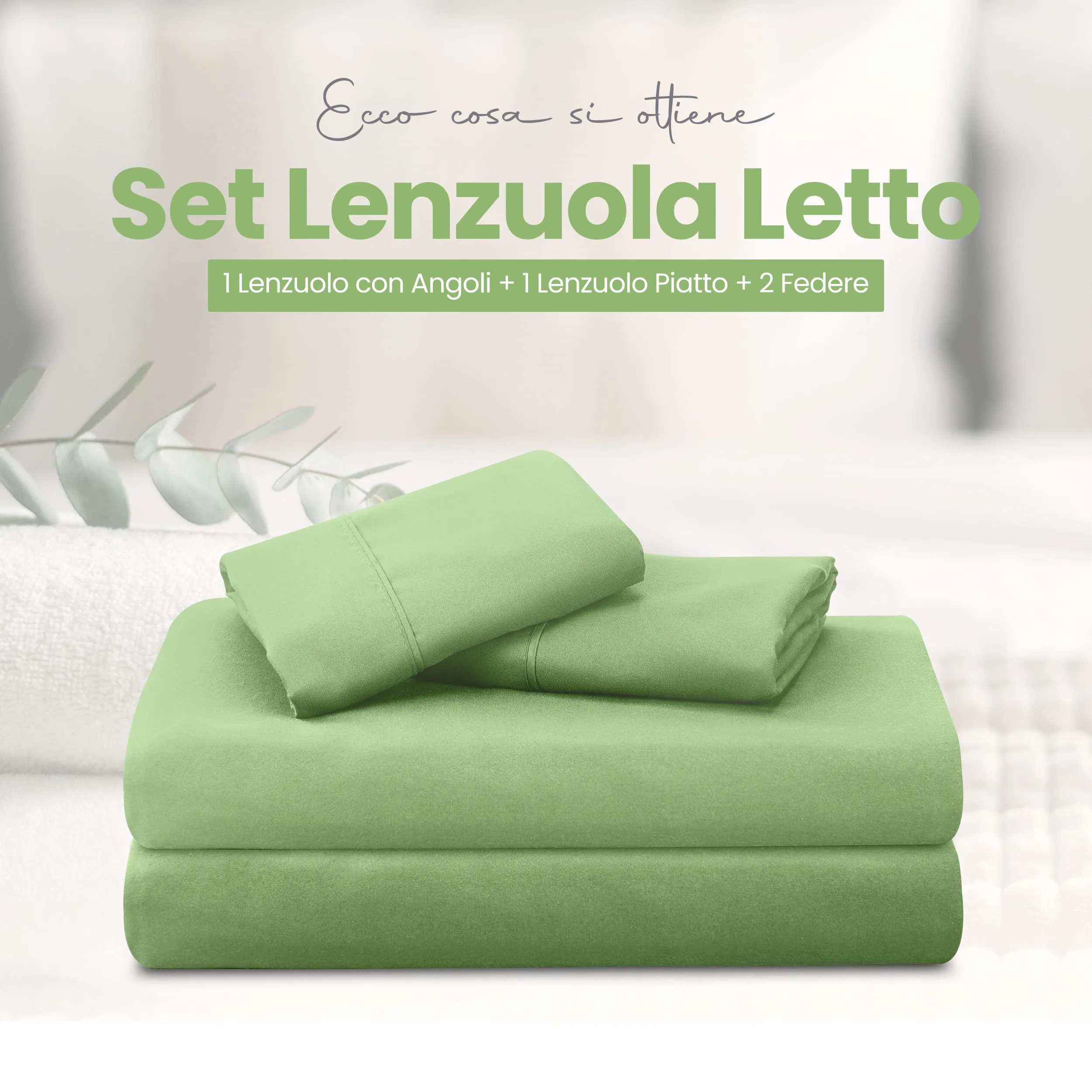Utopia Bedding Set Lenzuola Letto 4 Pezzi, 135x190cm, Verde Salvia - immagine 3