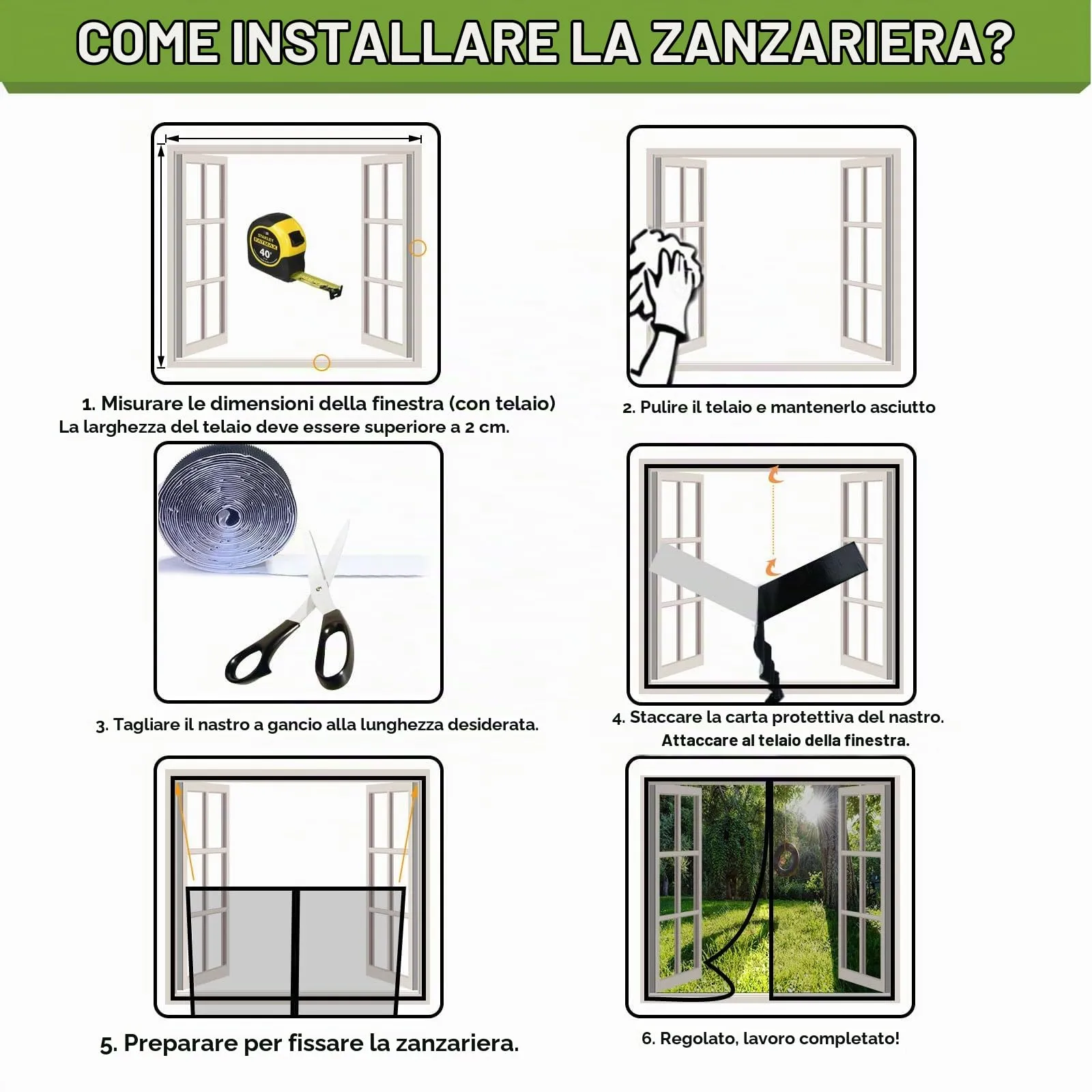 Risareyi Zanzariera Magnetica Porta Finestra, 110x150cm, Nero, Rete Fine - immagine 8