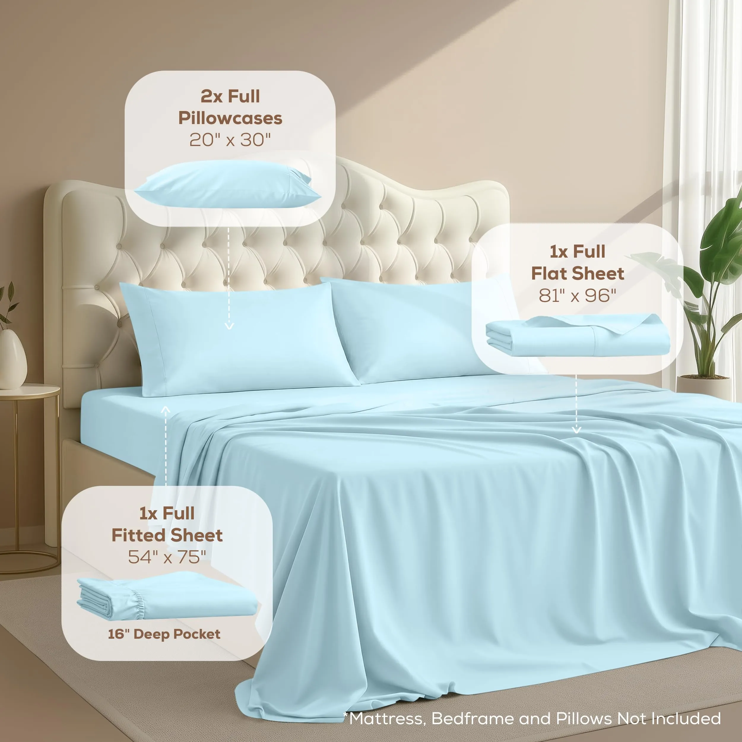 Utopia Bedding Set di lenzuola in microfibra per letto matrimoniale, 4 pezzi, Blu Ghiaccio - immagine 2