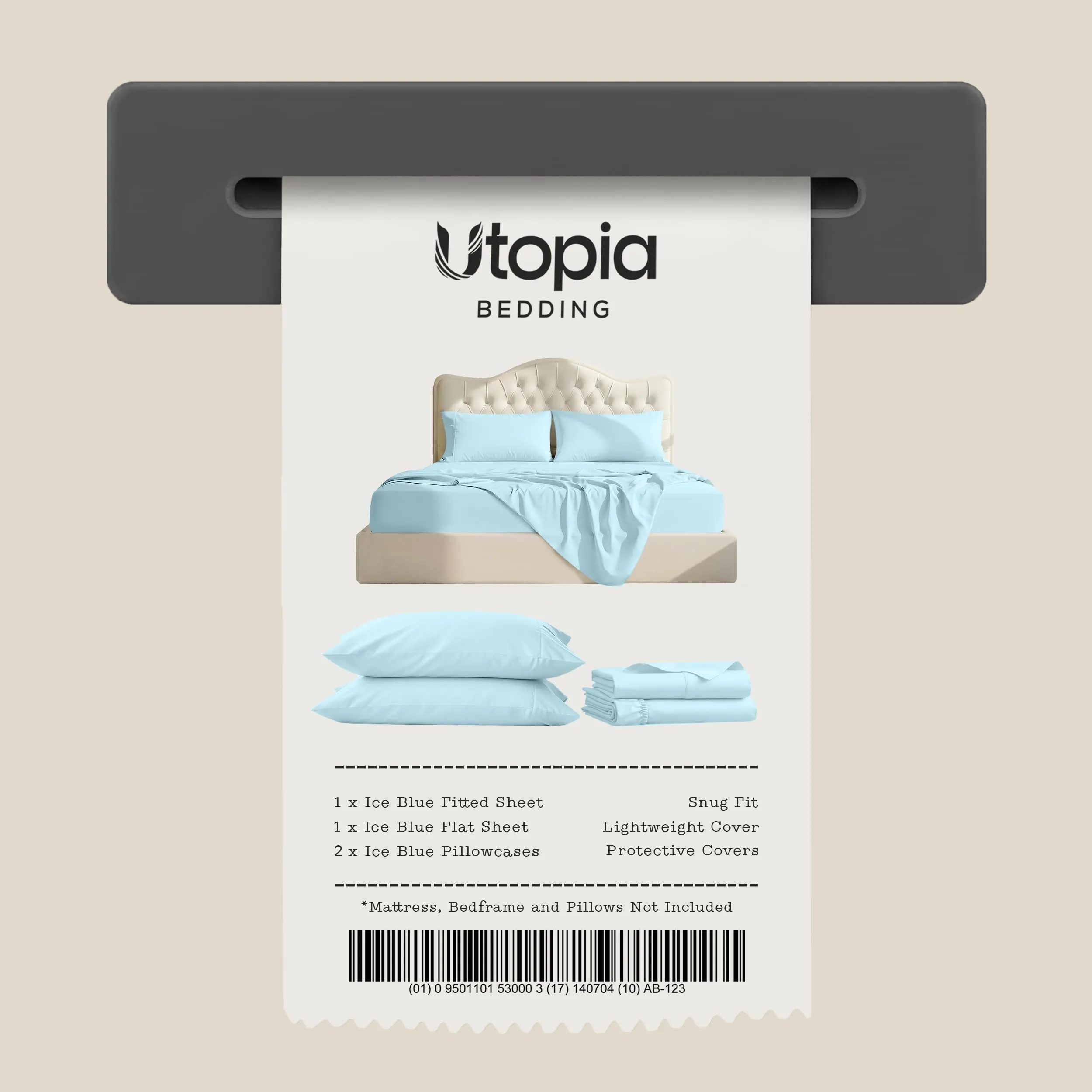 Utopia Bedding Set di lenzuola in microfibra per letto matrimoniale, 4 pezzi, Blu Ghiaccio - immagine 7