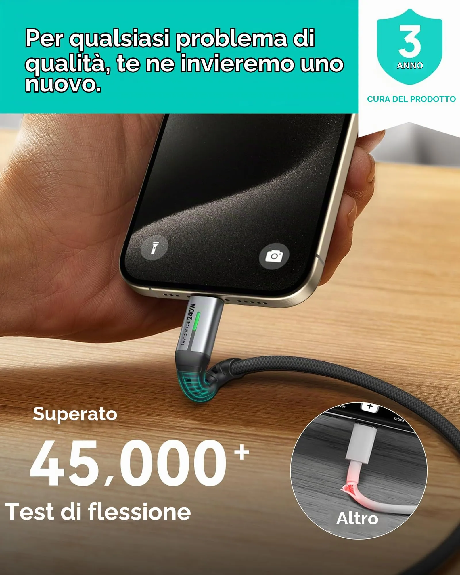 INIU 240W USB C to USB C Fast Charging Cable, PD3.0, 0.3m+0.3m - immagine 6