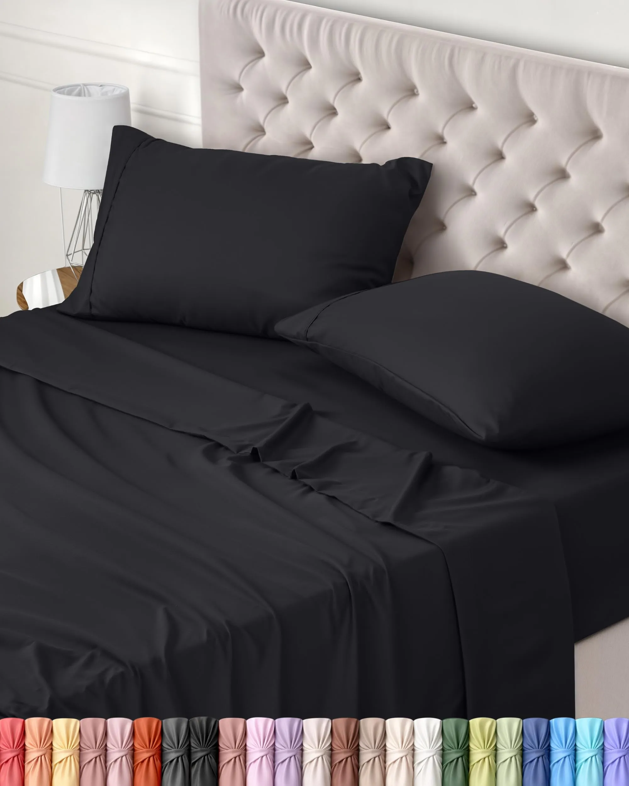 Utopia Bedding Set Lenzuola Letto 4 Pezzi, 120x190cm, Nero - immagine 1