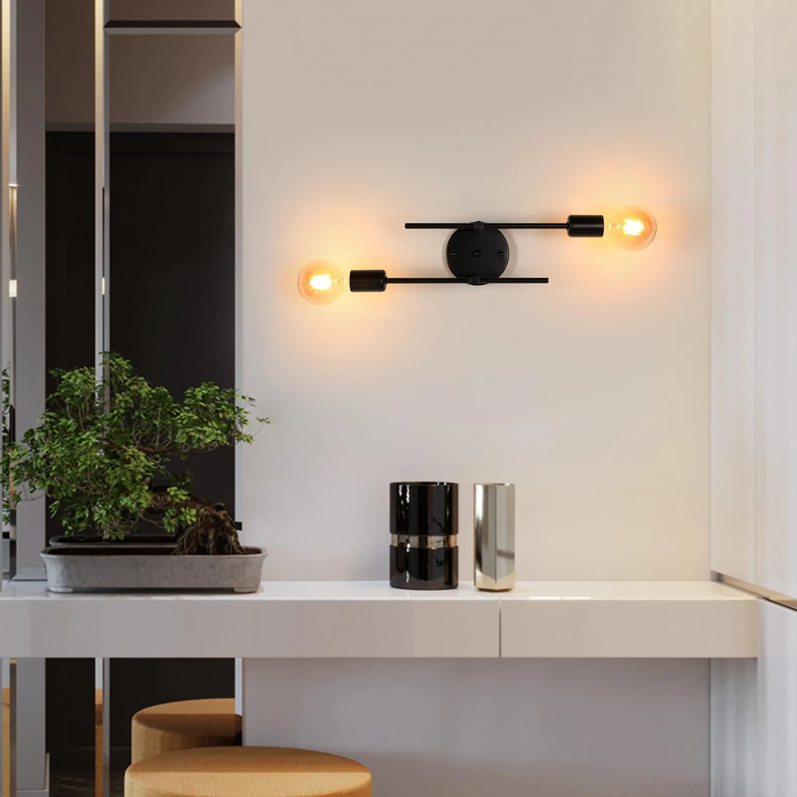 Comely Lampadario Soffitto Vintage Sputnik Industriale, Plafoniera E27, Nero, 2 Luci - immagine 9