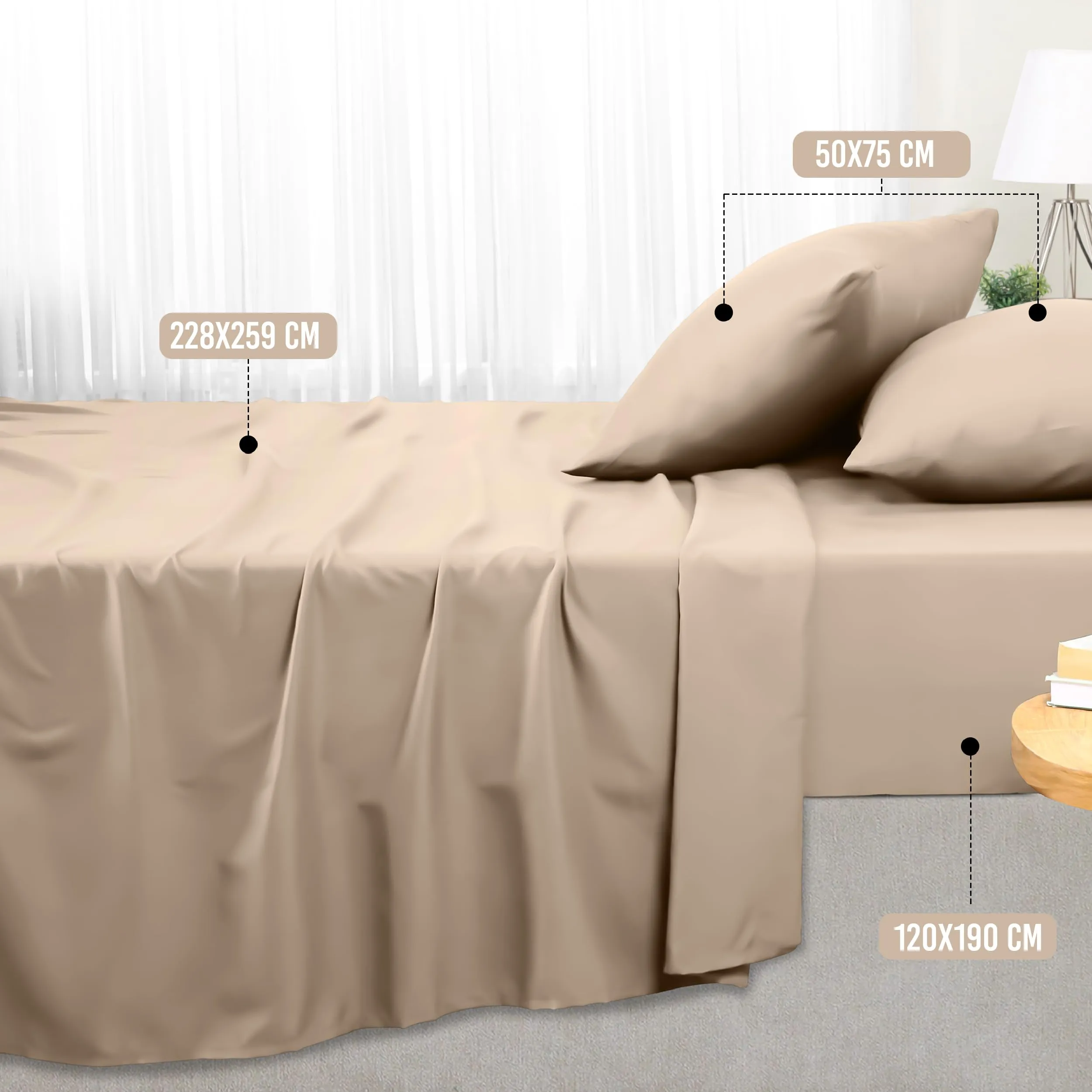 Utopia Bedding Set Lenzuola Letto 4 Pezzi, 120x190cm, Beige - immagine 2