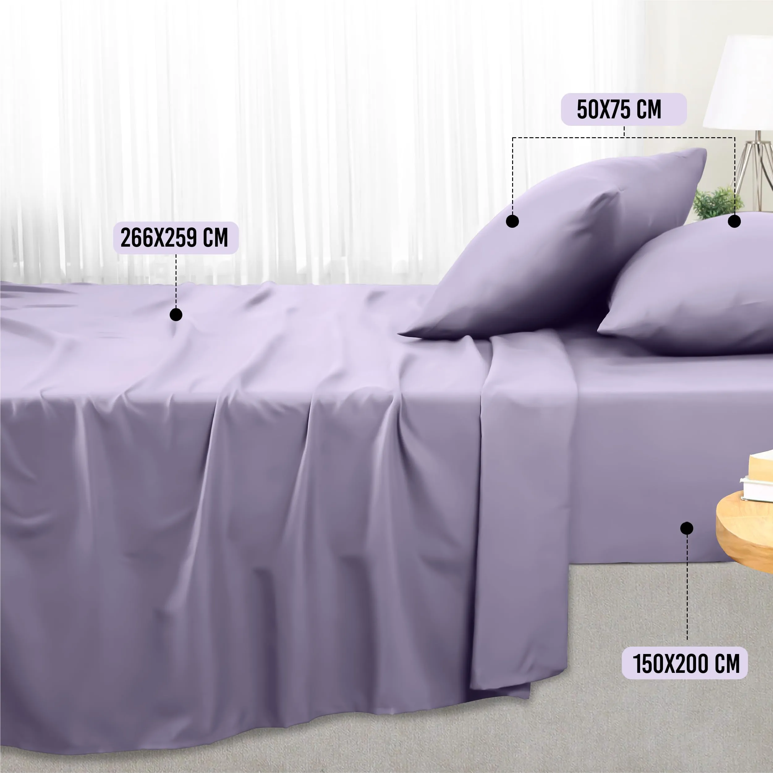 Utopia Bedding Set Lenzuola Letto 4 Pezzi, 150x200cm, Lavanda - immagine 2