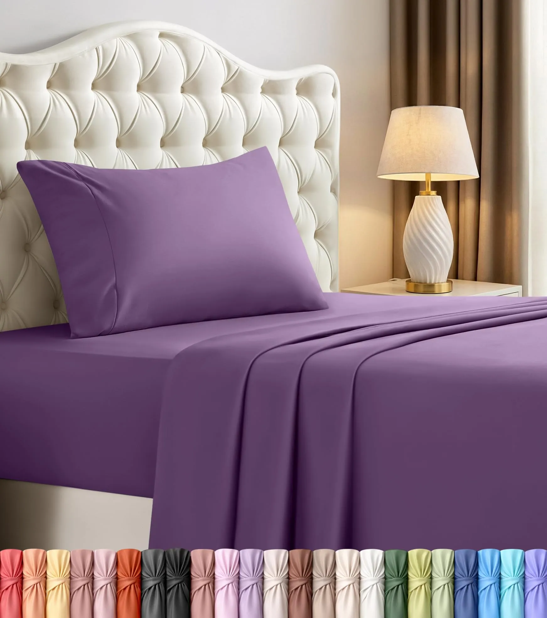 Utopia Bedding Set di lenzuola per letto singolo, 3 pezzi, microfibra spazzolata, color melanzana - immagine 1