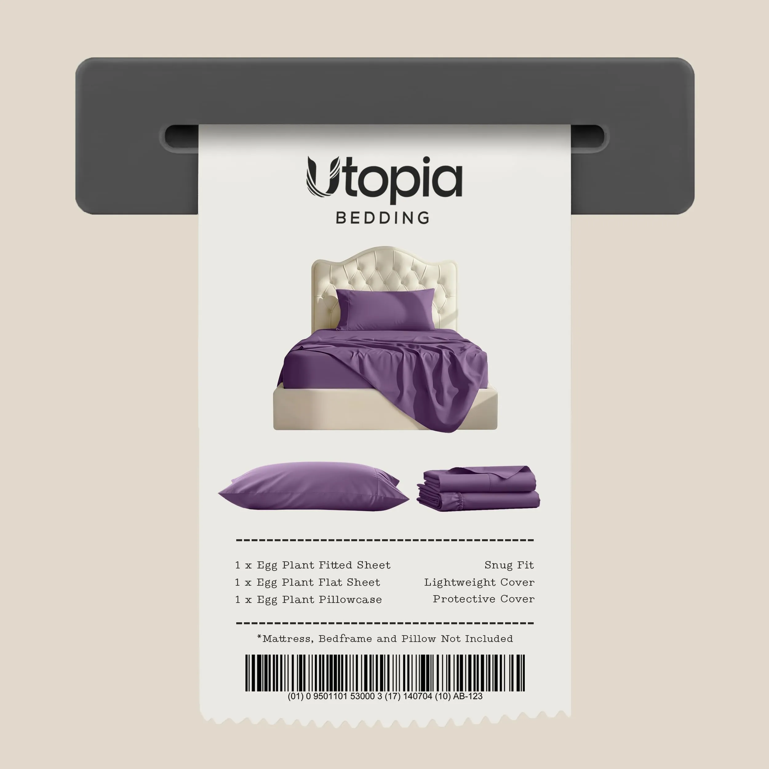 Utopia Bedding Set di lenzuola per letto singolo, 3 pezzi, microfibra spazzolata, color melanzana - immagine 7