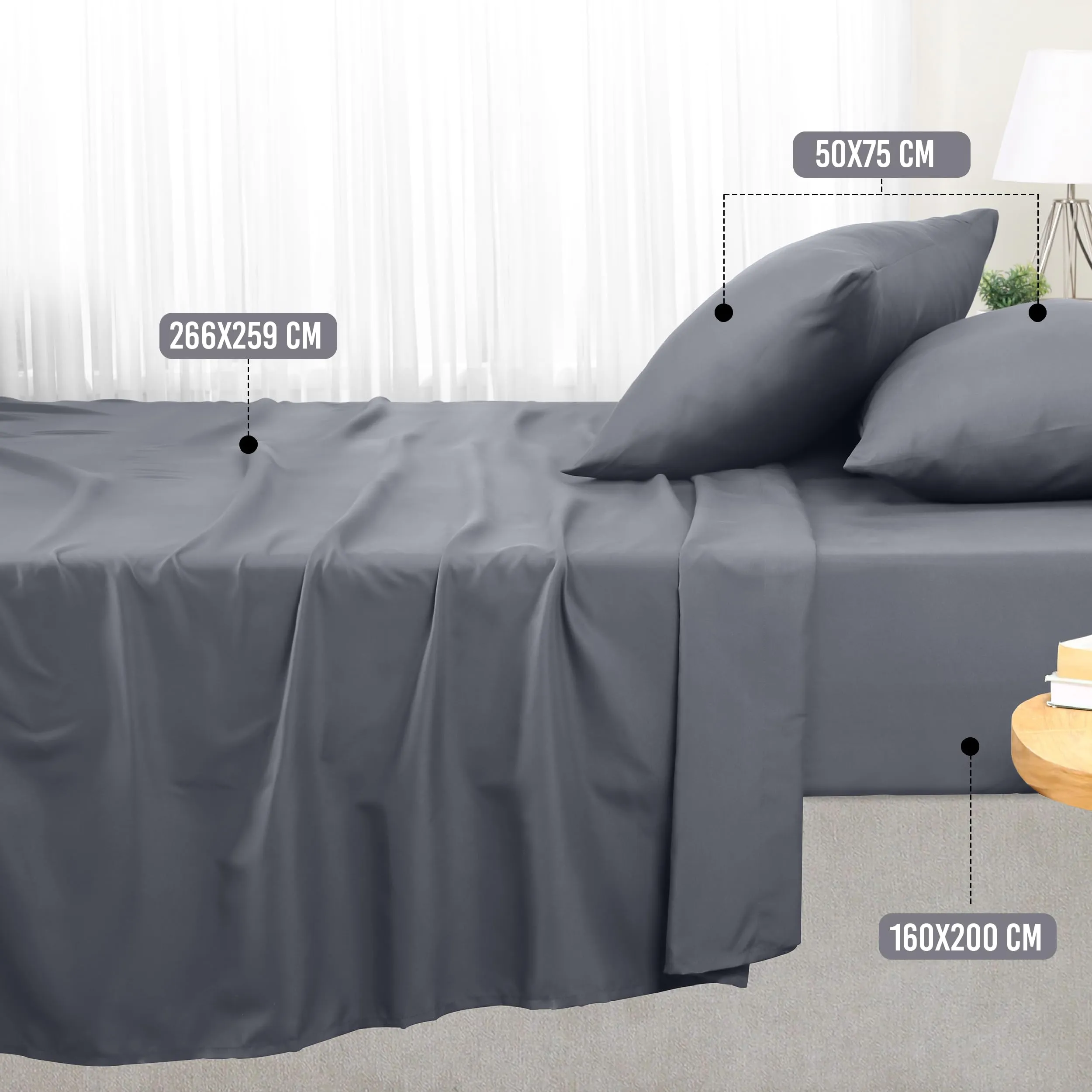 Utopia Bedding Set Lenzuola Letto 4 Pezzi, 160x200 cm, Grigio - immagine 2
