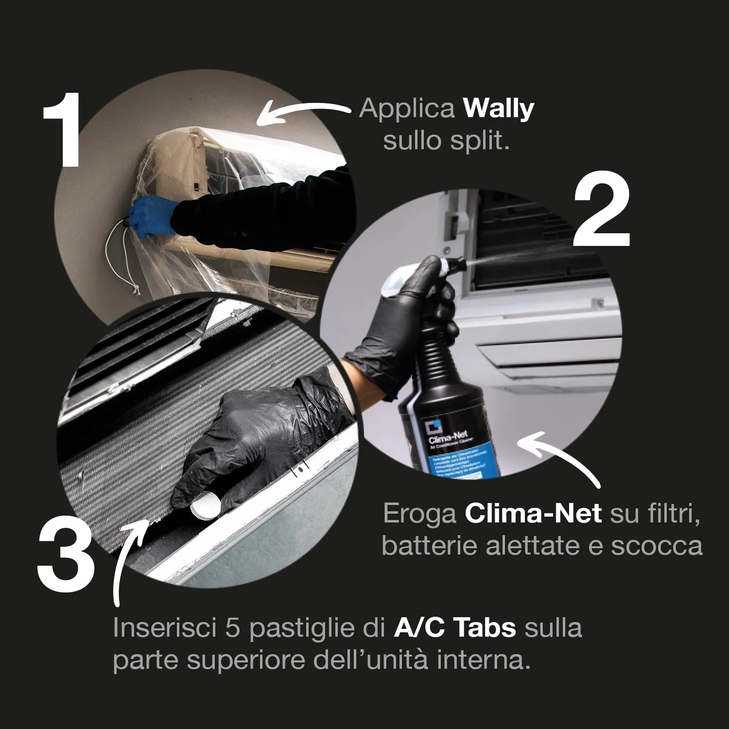 Errecom Kit Pulizia Climatizzatori con Clima-Net 1L, Cover Protettiva Wally, A/C Tabs 40 Pastiglie e Guanti - immagine 2